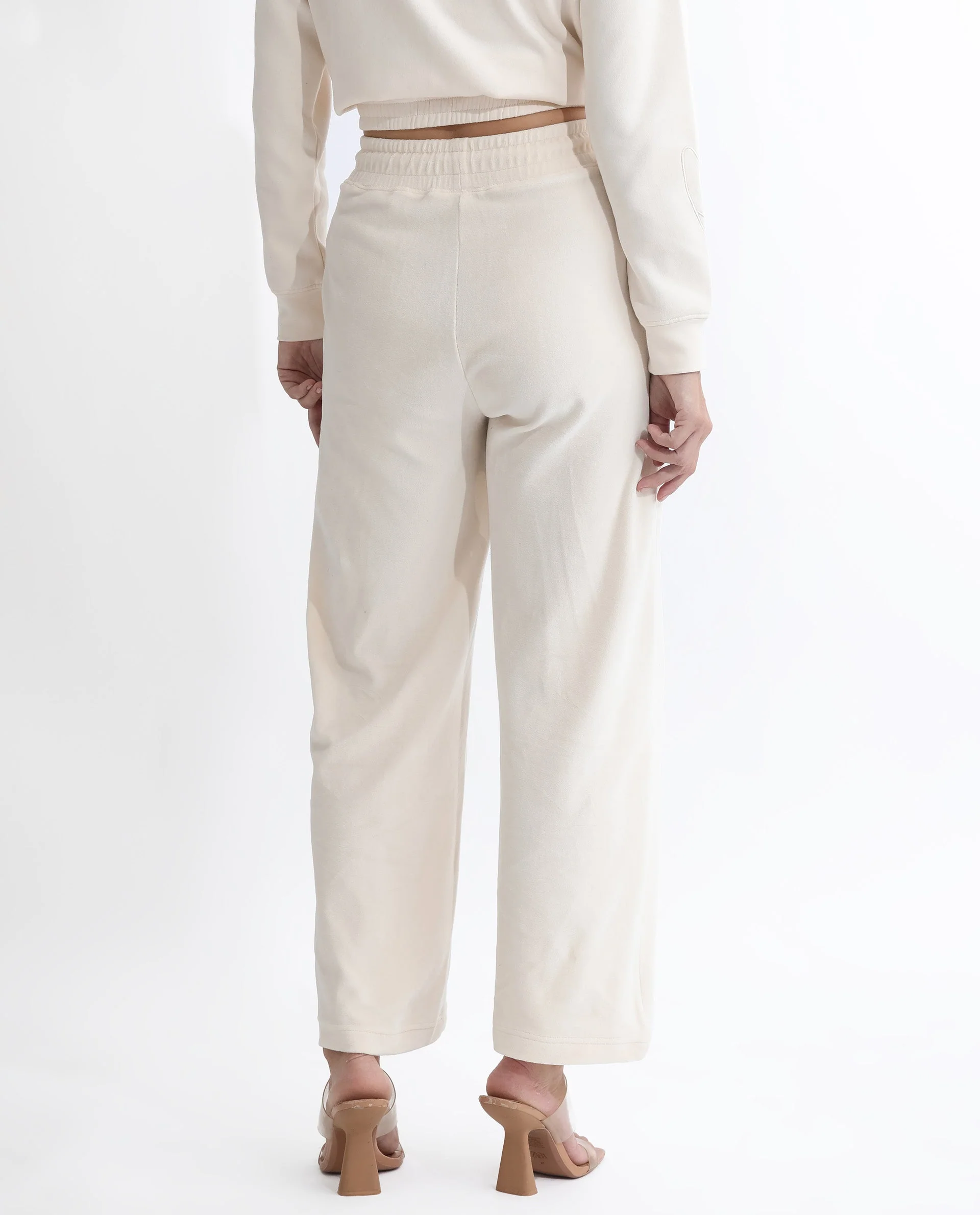 Rareism Women's Pazoo Tt Beige Cotton Blend Plain Ankle Length Flared Track Pant - Image 7