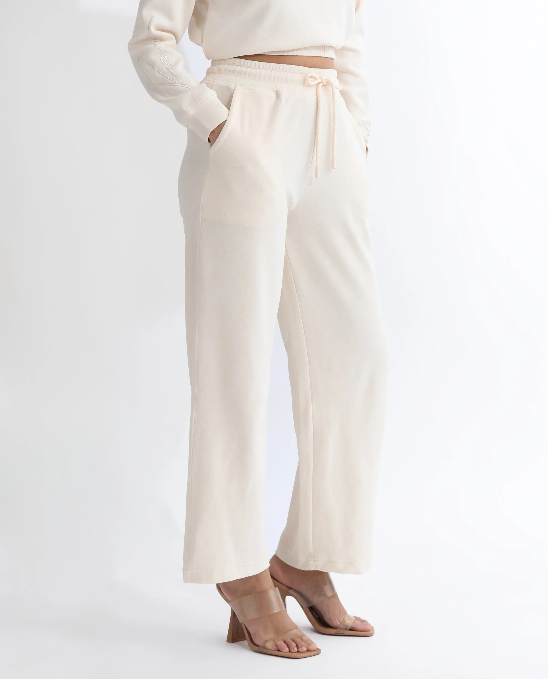 Rareism Women's Pazoo Tt Beige Cotton Blend Plain Ankle Length Flared Track Pant - Image 9