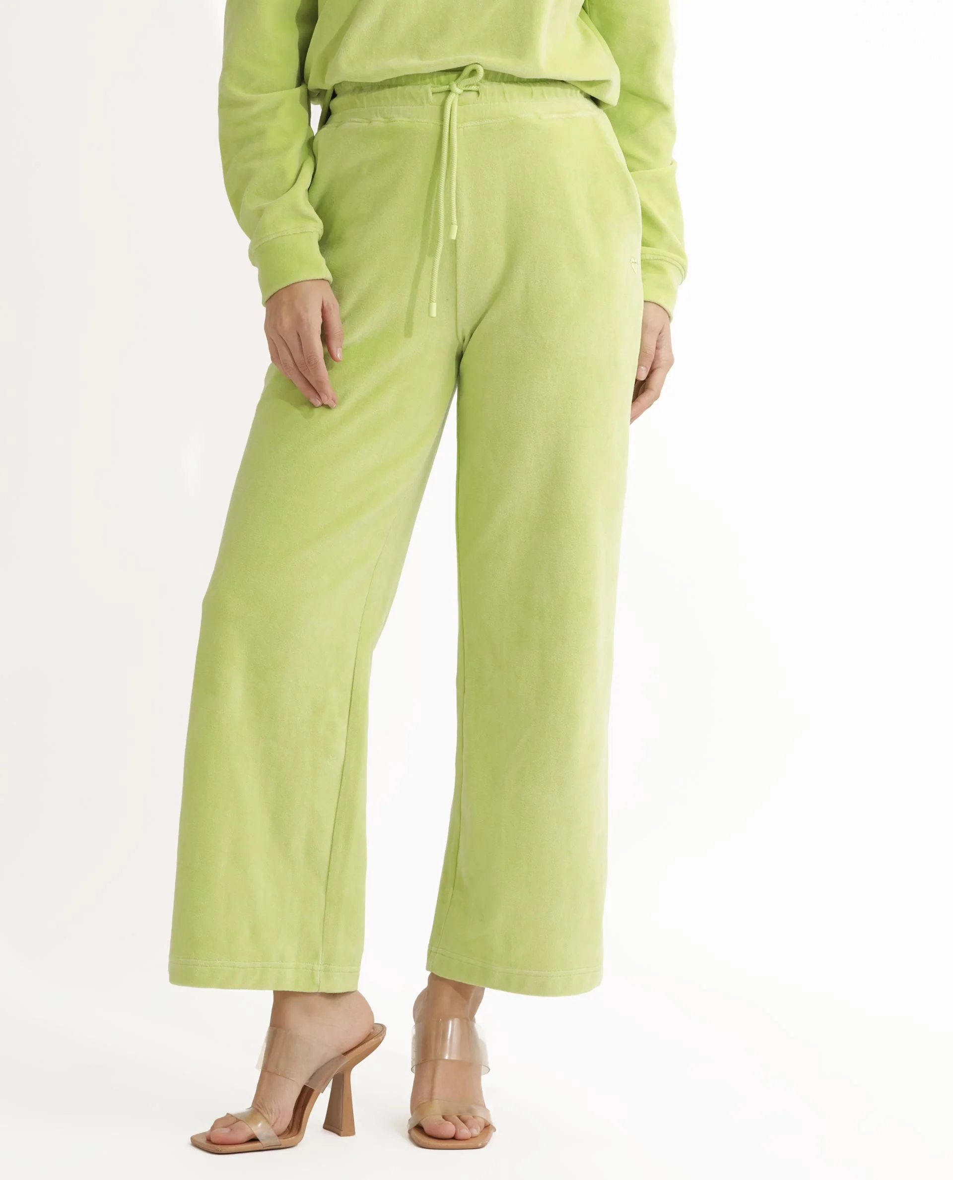 Rareism Women's Pazoo Tt Light Green Cotton Blend Plain Ankle Length Flared Track Pant - Image 2