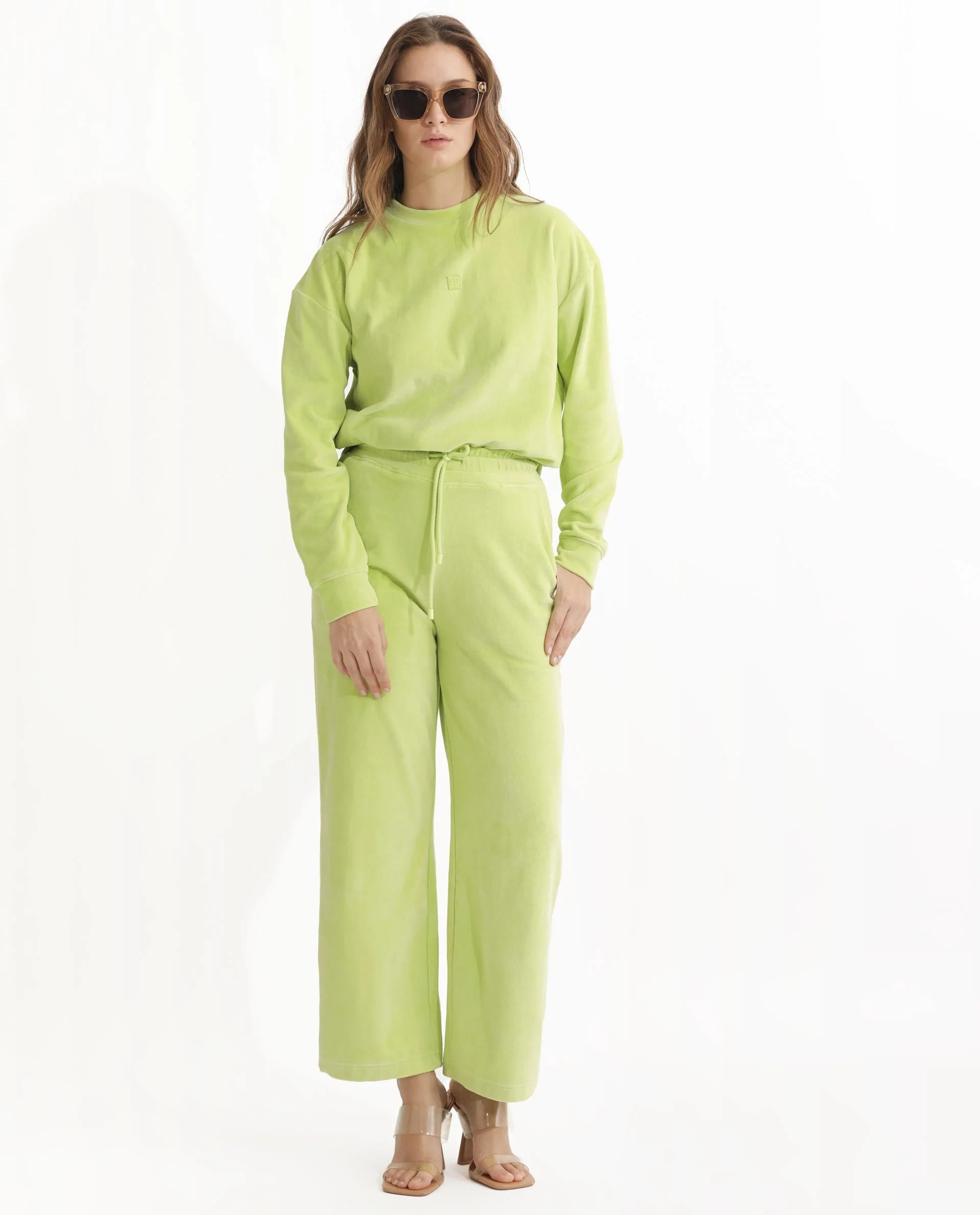 Rareism Women's Pazoo Tt Light Green Cotton Blend Plain Ankle Length Flared Track Pant - Image 9