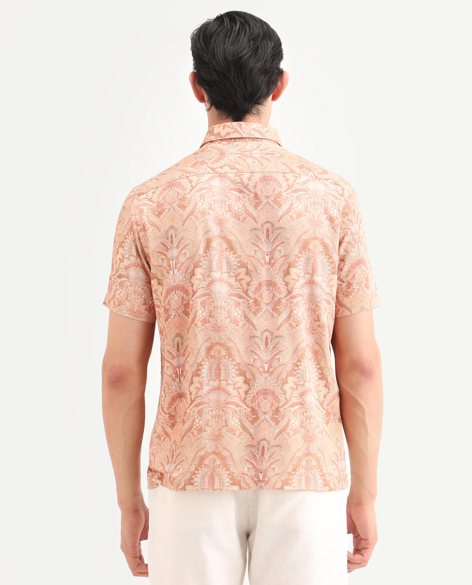 Rare Rabbit Men's Pear Dusky Orange Cotton Blend Fabric Half Sleeve Spread Collar Regular Fit Abstract Print Shirt - Image 7
