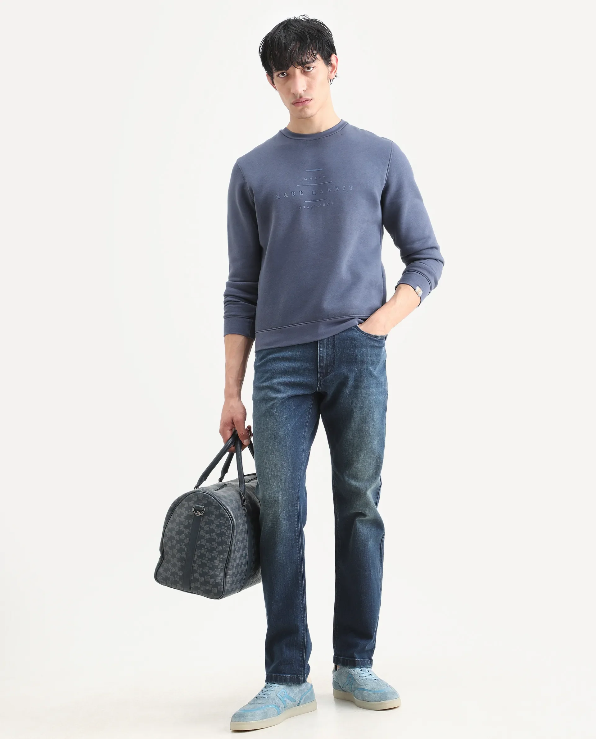 Rare Rabbit Men's Pearlz Blue Cotton Graphic Print Relaxed Fit Full Sleeve Crew Neck Sweatshirt - Image 2