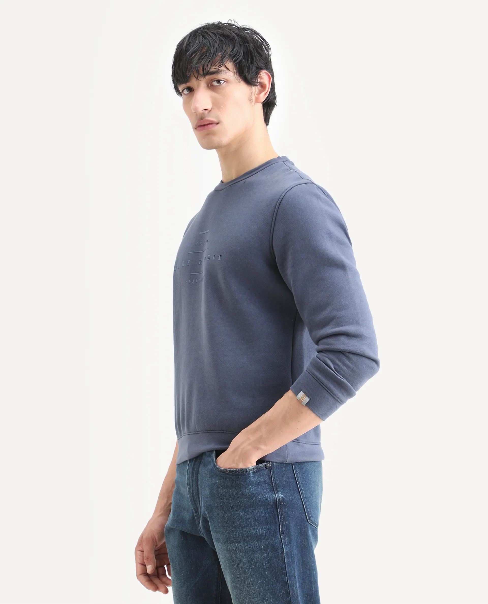 Rare Rabbit Men's Pearlz Blue Cotton Graphic Print Relaxed Fit Full Sleeve Crew Neck Sweatshirt - Image 6
