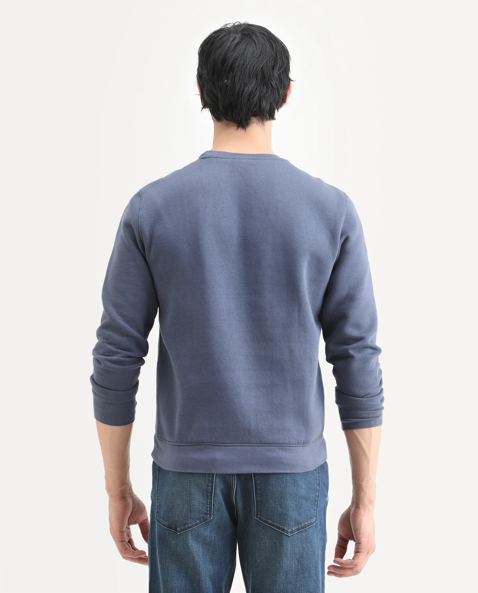 Rare Rabbit Men's Pearlz Blue Cotton Graphic Print Relaxed Fit Full Sleeve Crew Neck Sweatshirt - Image 8