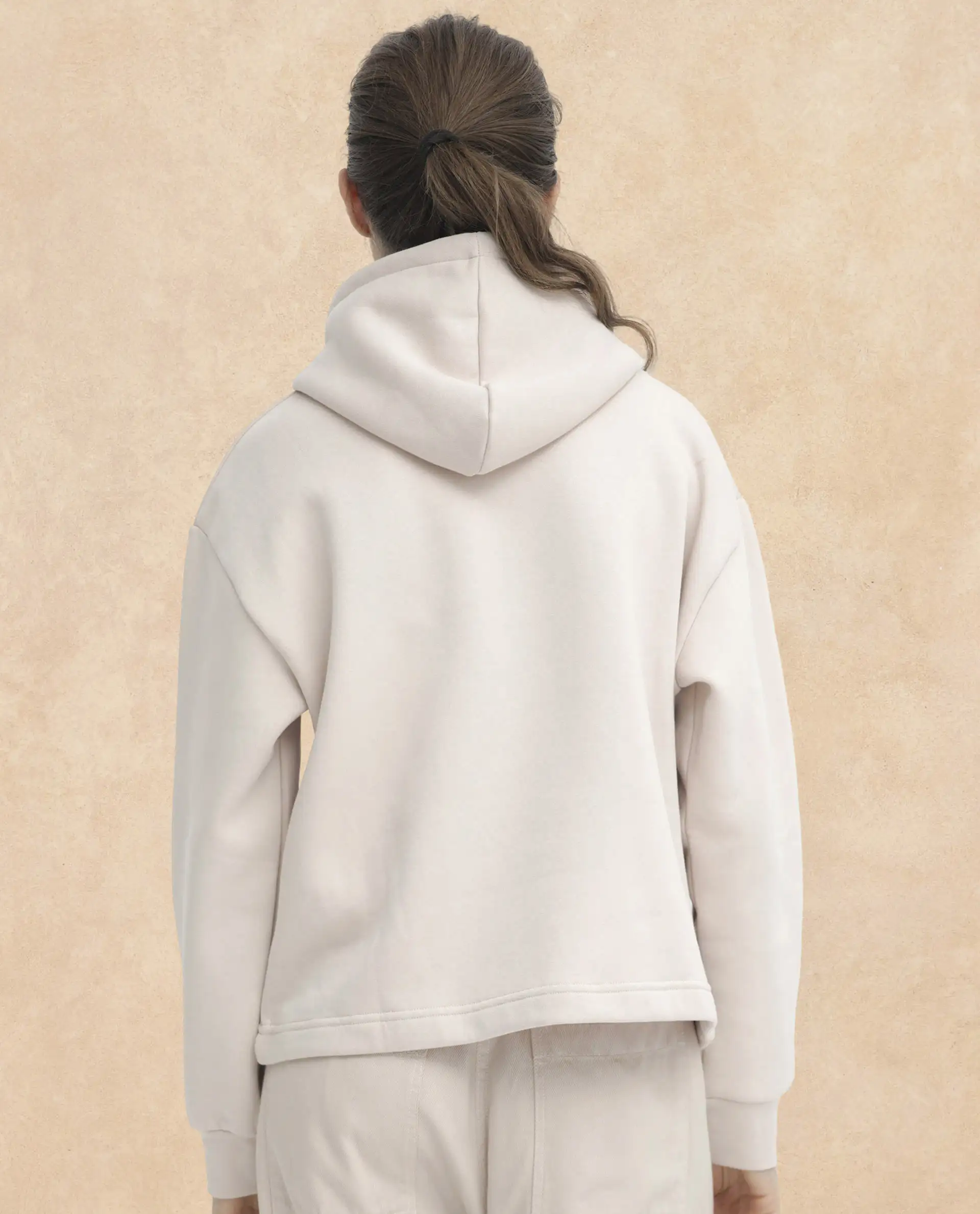 Rareism Women's Pearson Beige Polyester Blend Hooded Floral Print Cuffed Sleeve Regular Fit Sweatshirt - Image 7