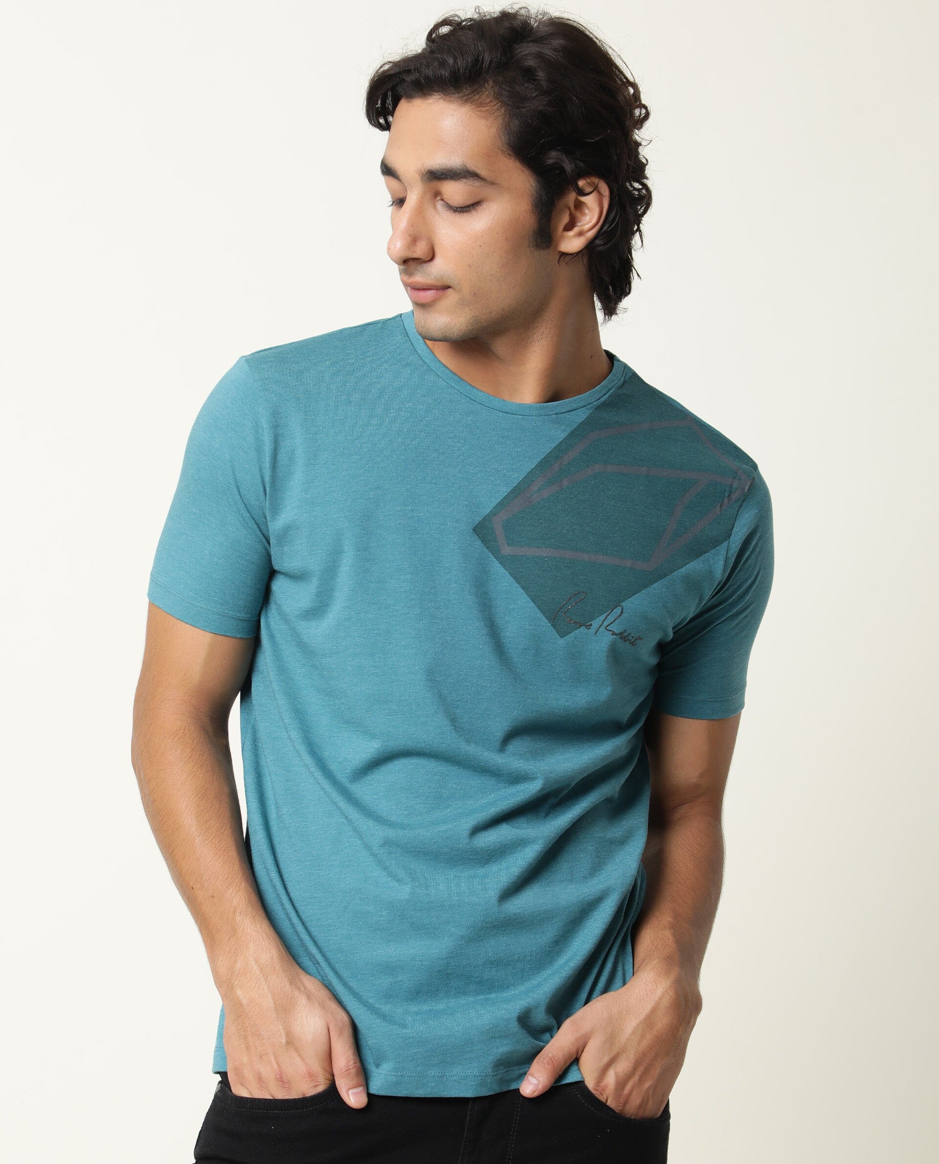 Rare Rabbit Men's Pecc Green Cotton Graphic Print Slim Fit Half Sleeve Crew Neck T-Shirt - Image 4