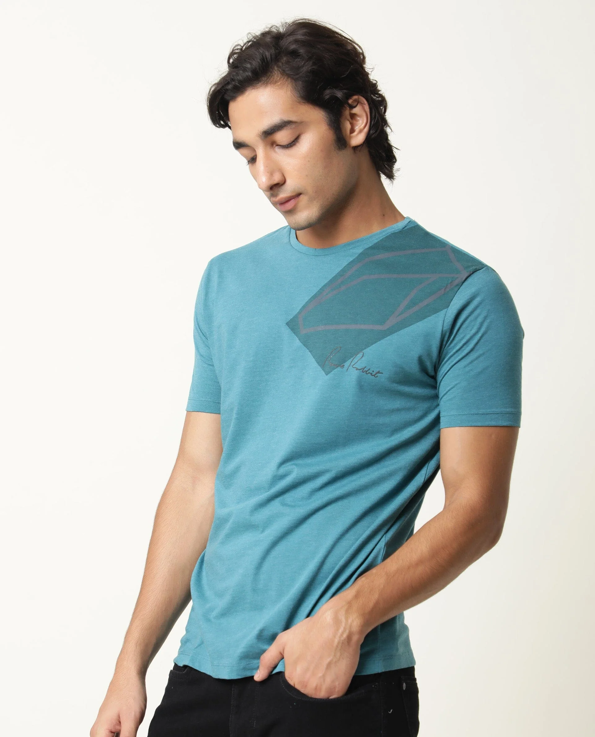 Rare Rabbit Men's Pecc Green Cotton Graphic Print Slim Fit Half Sleeve Crew Neck T-Shirt - Image 5