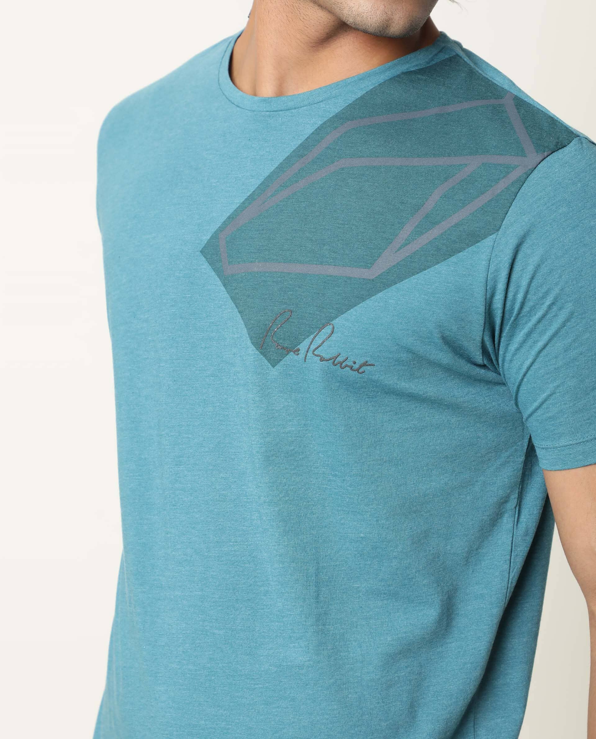 Rare Rabbit Men's Pecc Green Cotton Graphic Print Slim Fit Half Sleeve Crew Neck T-Shirt - Image 6