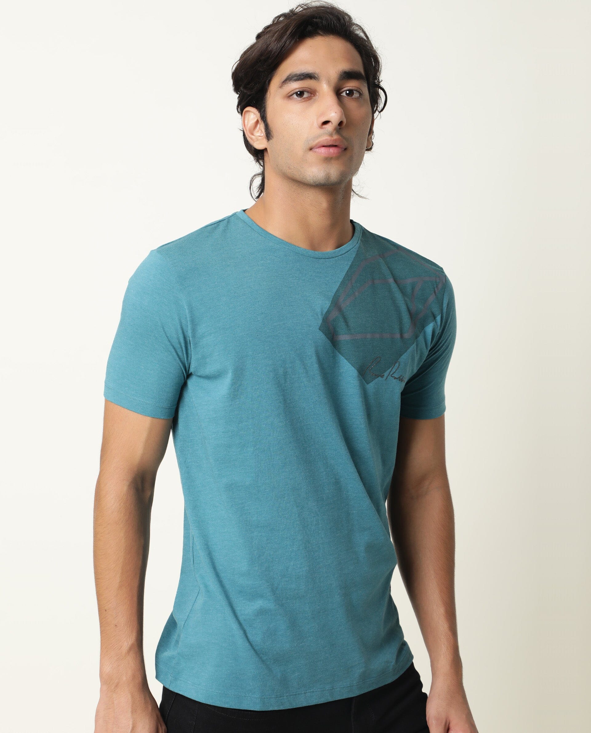 Rare Rabbit Men's Pecc Green Cotton Graphic Print Slim Fit Half Sleeve Crew Neck T-Shirt - Image 7