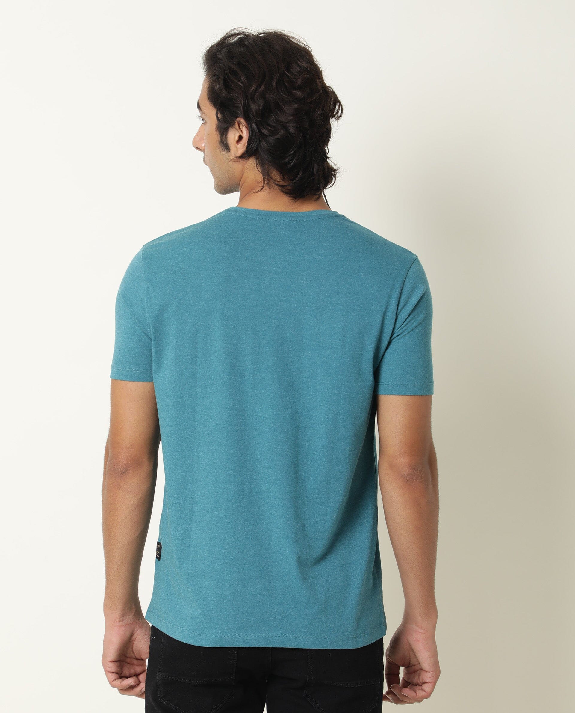 Rare Rabbit Men's Pecc Green Cotton Graphic Print Slim Fit Half Sleeve Crew Neck T-Shirt - Image 8