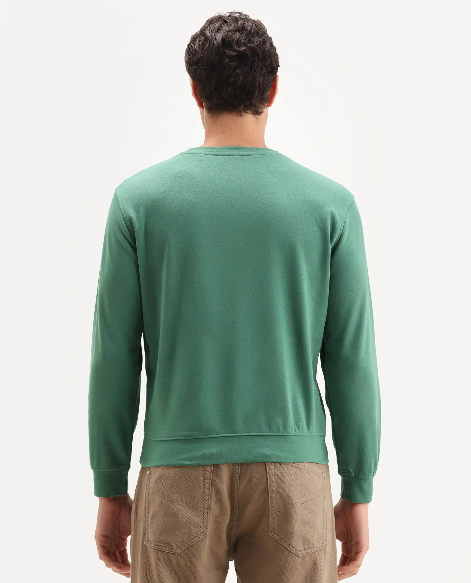Rare Rabbit Men's Pectin Green Cotton Graphic Print Regular Fit Full Sleeve Crew Neck Sweatshirt - Image 7