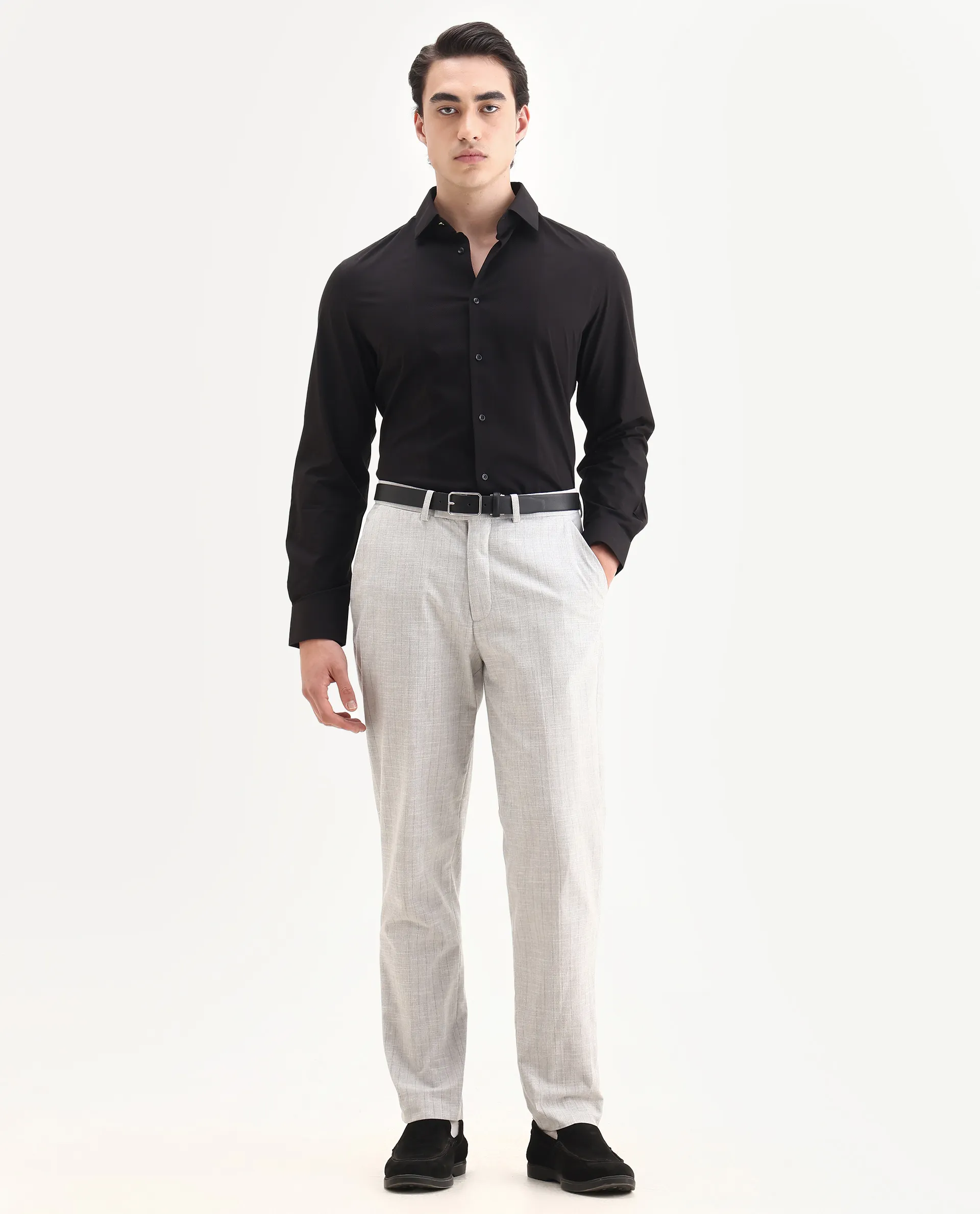Rare Rabbit Men's Pedron-25 Black Cotton Spread Collar Regular Fit Jacquard Shirt - Image 2
