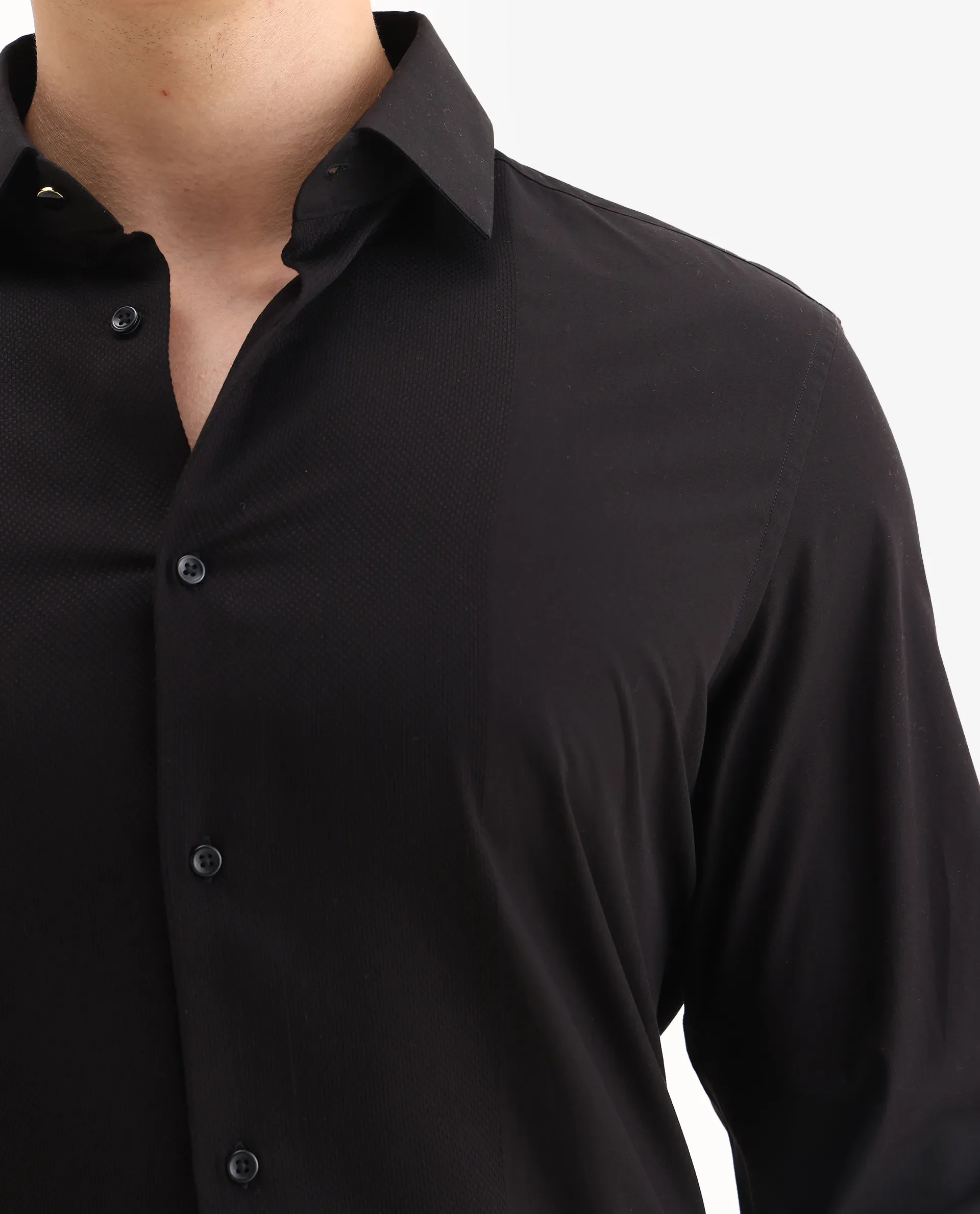 Rare Rabbit Men's Pedron-25 Black Cotton Spread Collar Regular Fit Jacquard Shirt - Image 3