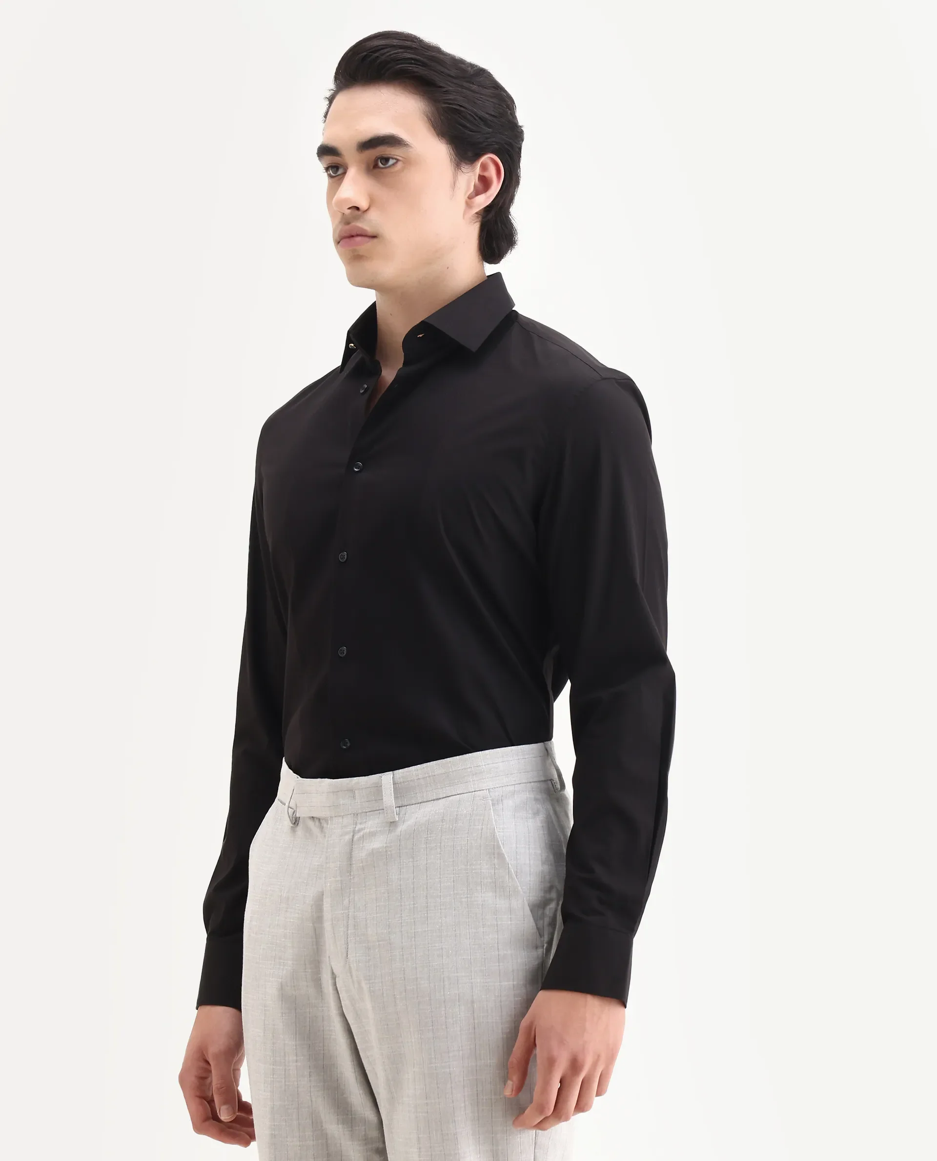 Rare Rabbit Men's Pedron-25 Black Cotton Spread Collar Regular Fit Jacquard Shirt - Image 5