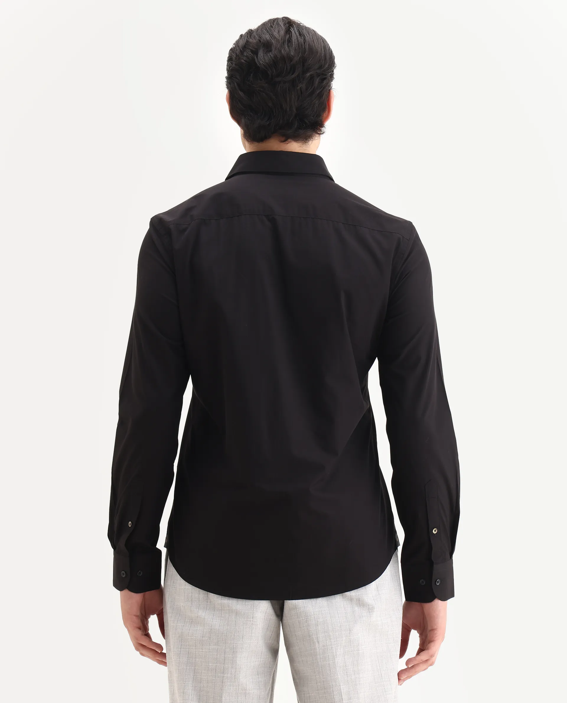 Rare Rabbit Men's Pedron-25 Black Cotton Spread Collar Regular Fit Jacquard Shirt - Image 7