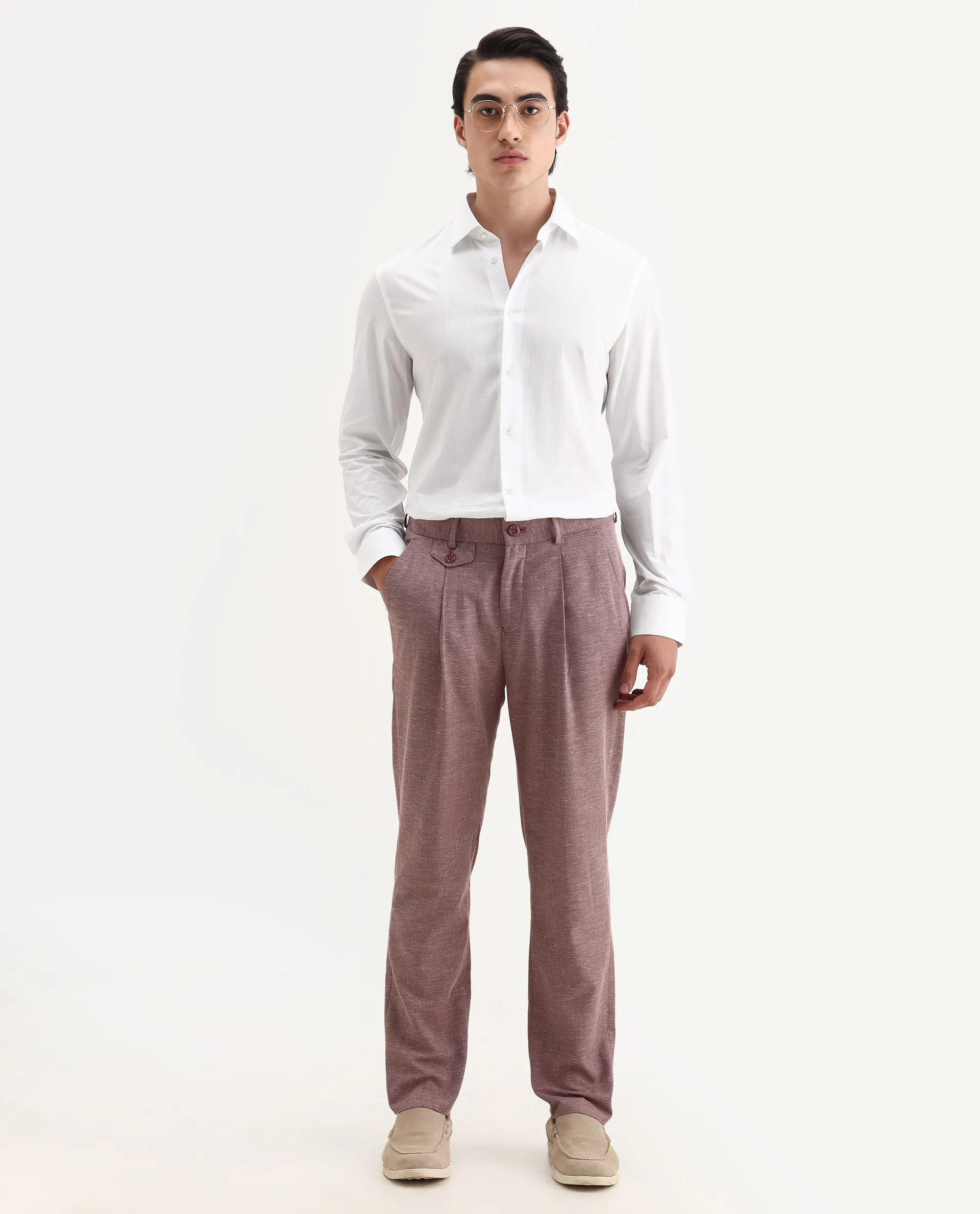 Rare Rabbit Men's Pedron-25 White Cotton Spread Collar Regular Fit Jacquard Shirt - Image 2