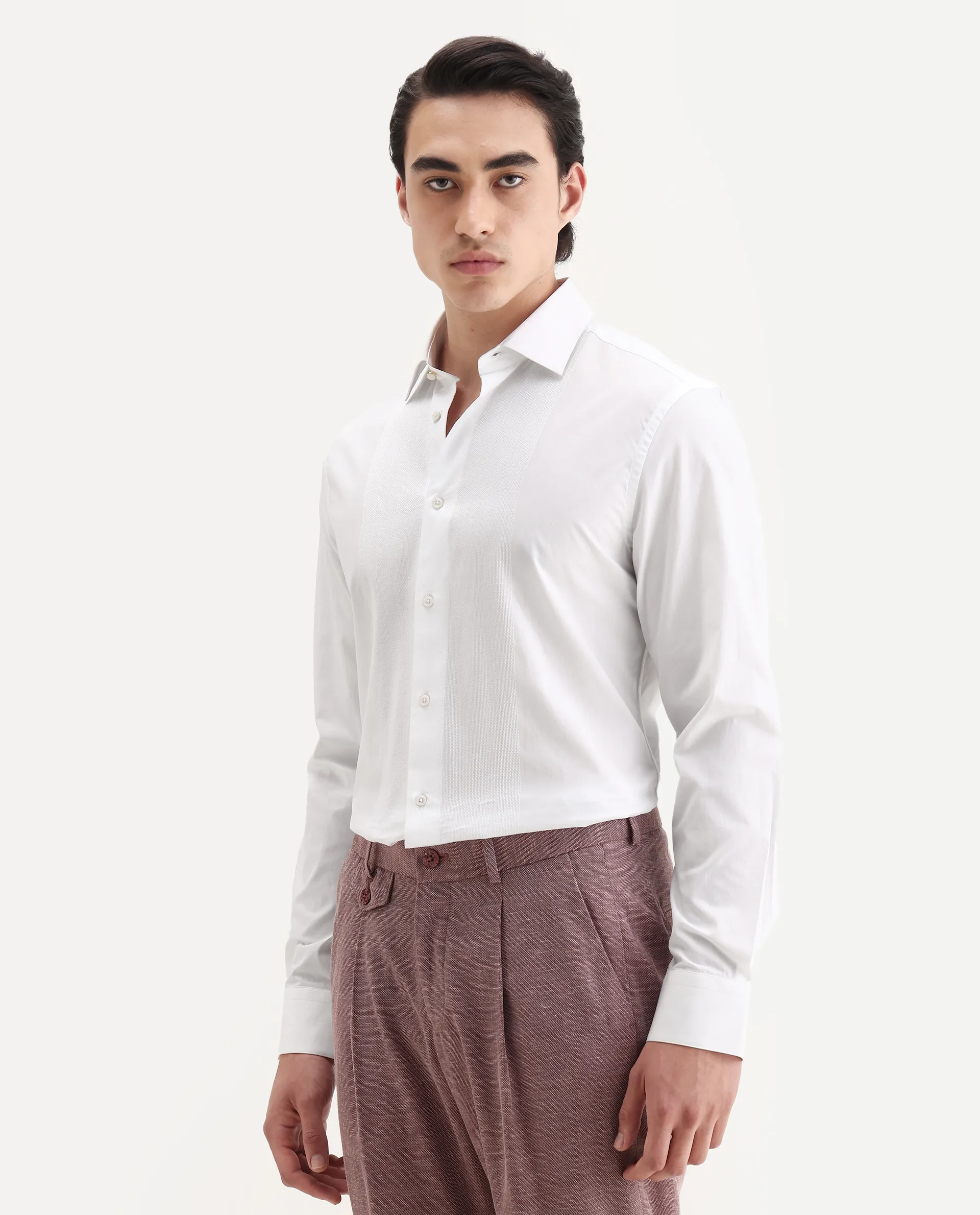Rare Rabbit Men's Pedron-25 White Cotton Spread Collar Regular Fit Jacquard Shirt - Image 3