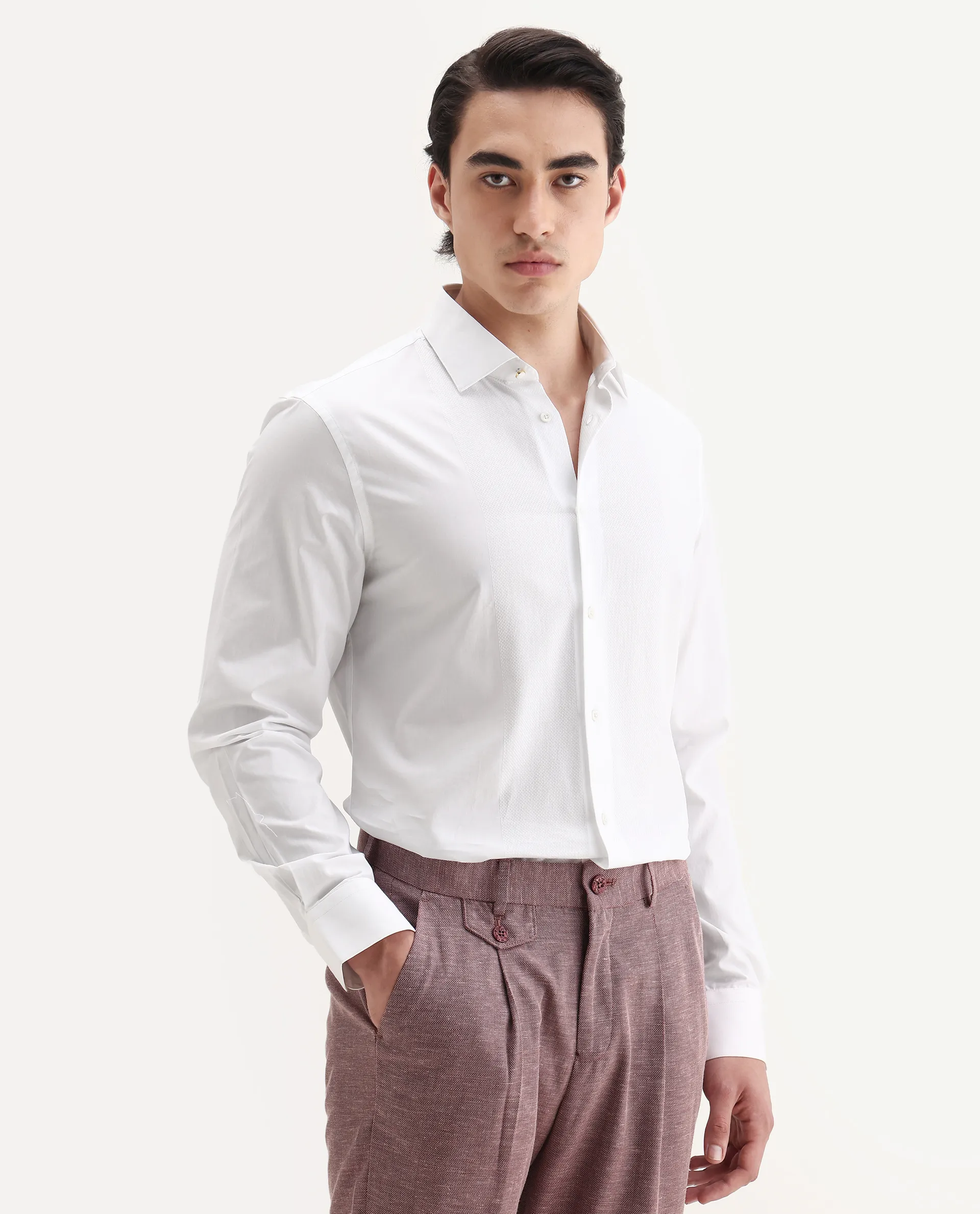 Rare Rabbit Men's Pedron-25 White Cotton Spread Collar Regular Fit Jacquard Shirt - Image 4