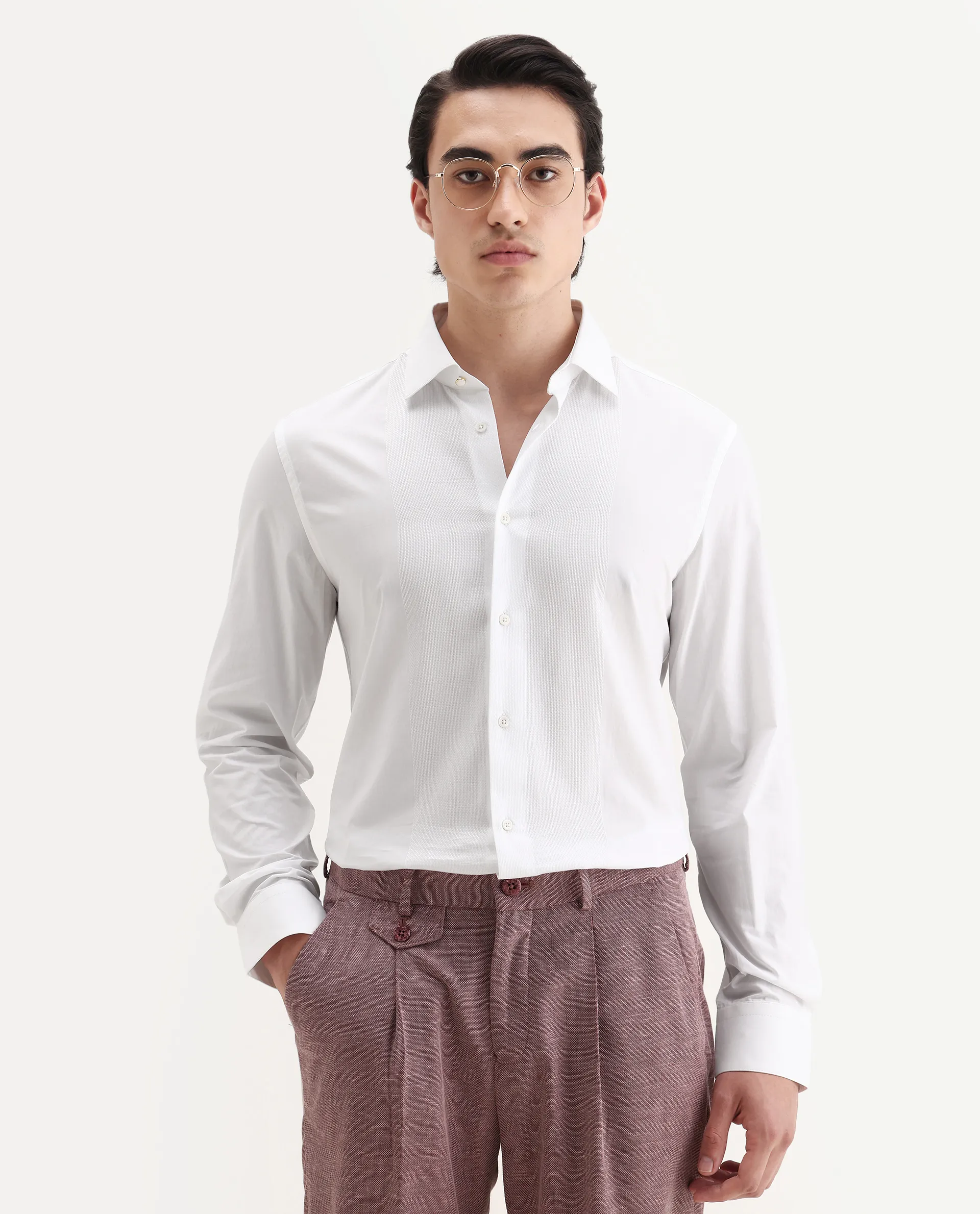 Rare Rabbit Men's Pedron-25 White Cotton Spread Collar Regular Fit Jacquard Shirt - Image 5