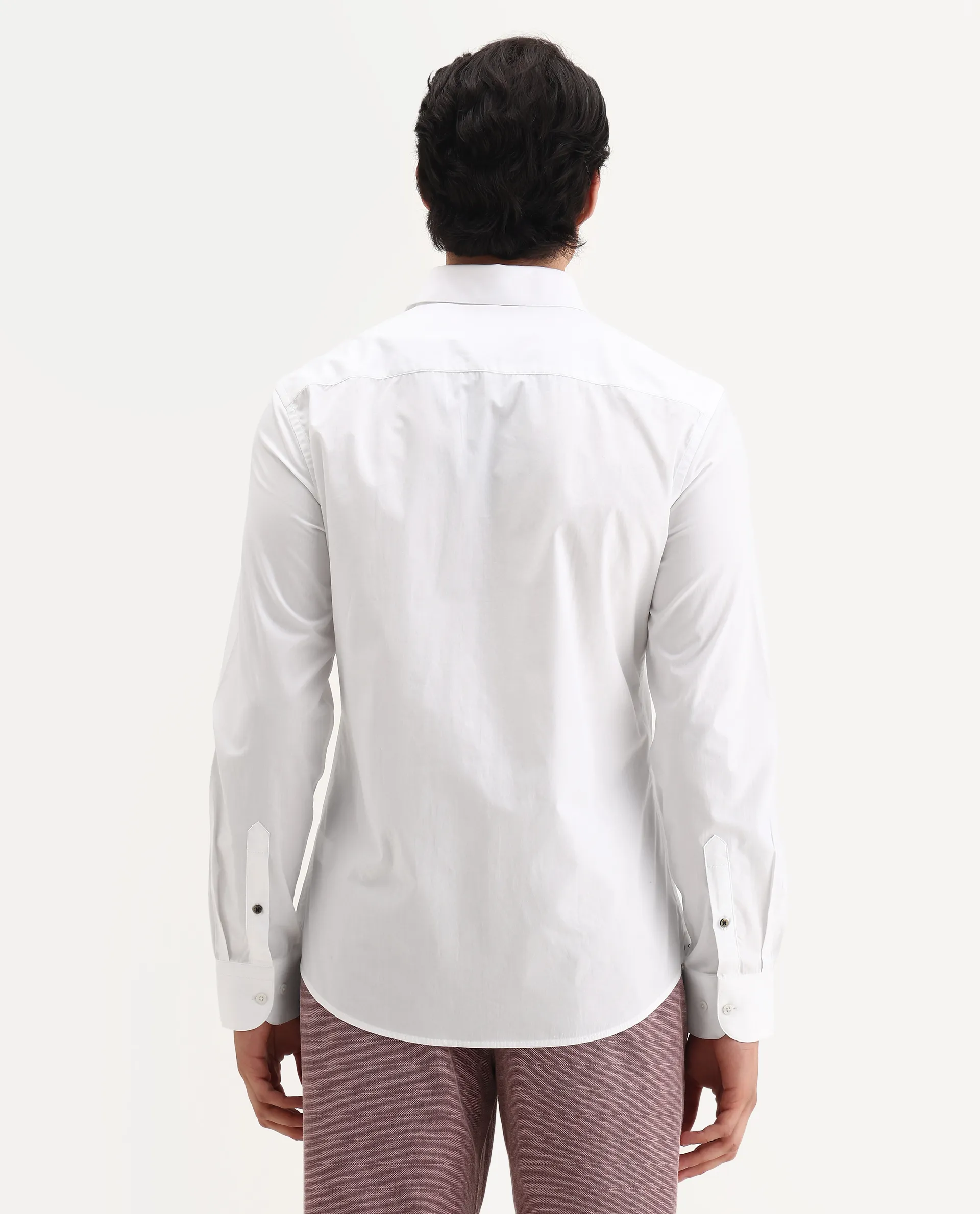 Rare Rabbit Men's Pedron-25 White Cotton Spread Collar Regular Fit Jacquard Shirt - Image 6