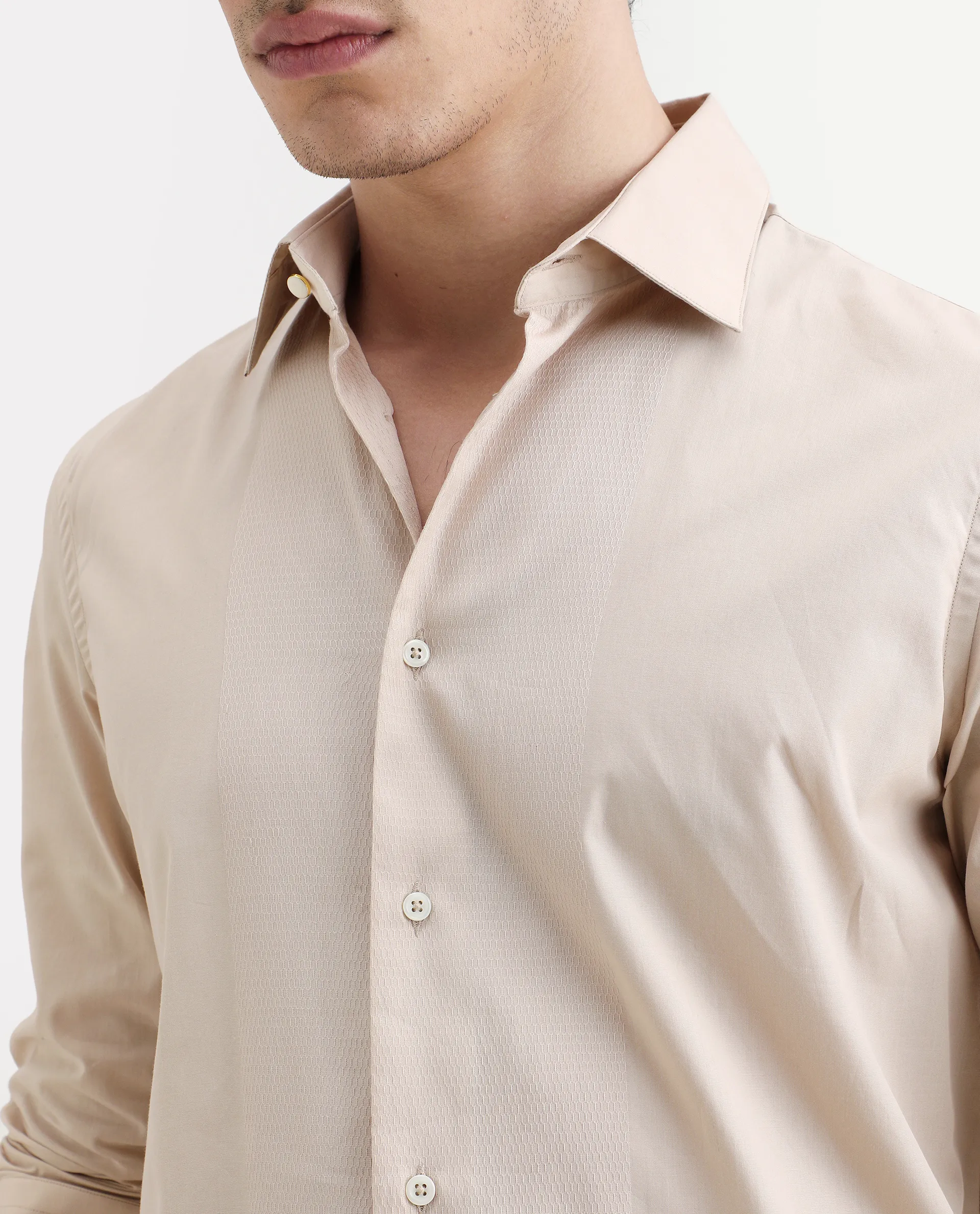 Rare Rabbit Men's Pedron Beige Cotton Plain Regular Fit Full Sleeve Collared Shirt - Image 4