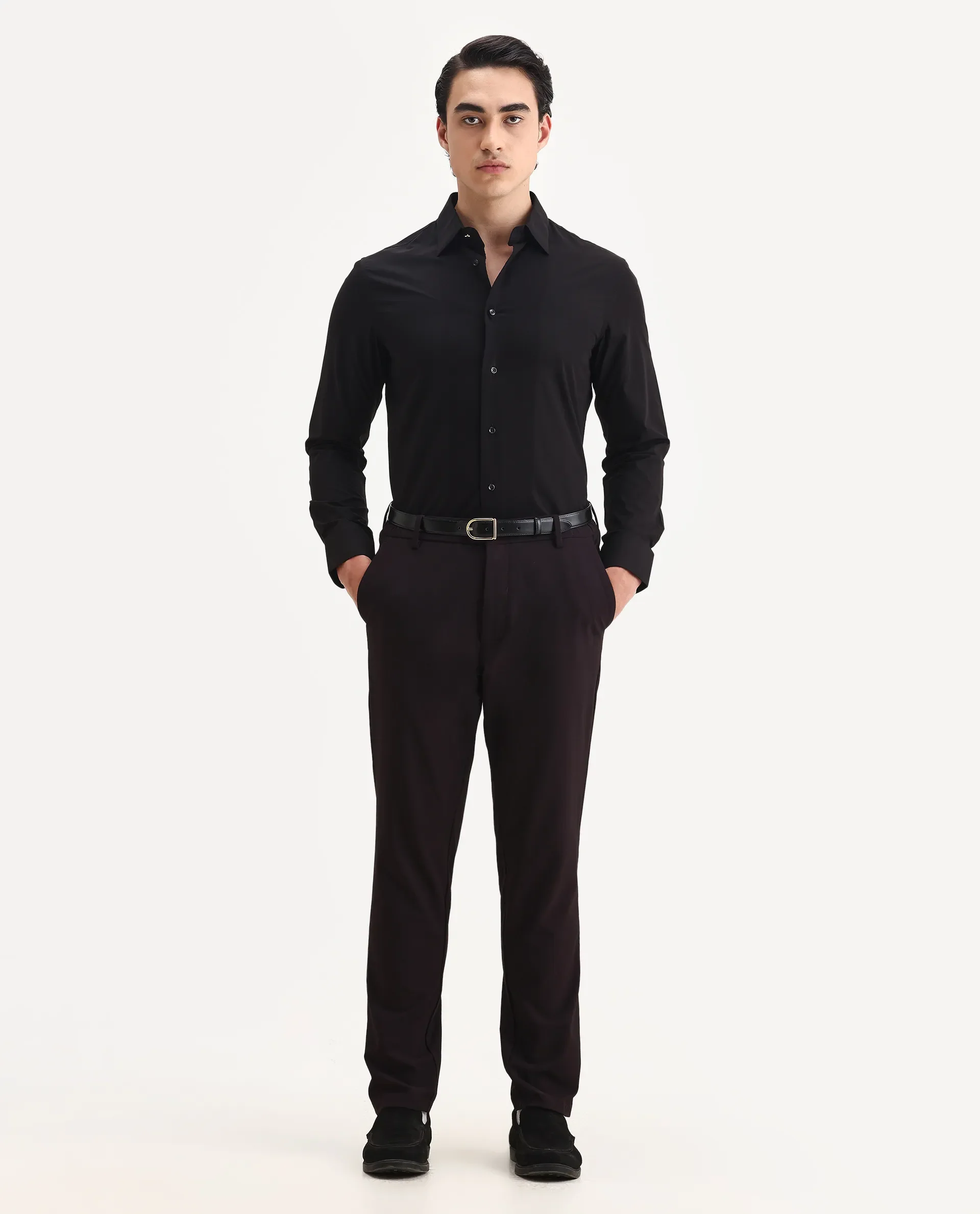 Rare Rabbit Men's Pedron Black Cotton Plain Regular Fit Full Sleeve Collared Shirt - Image 2