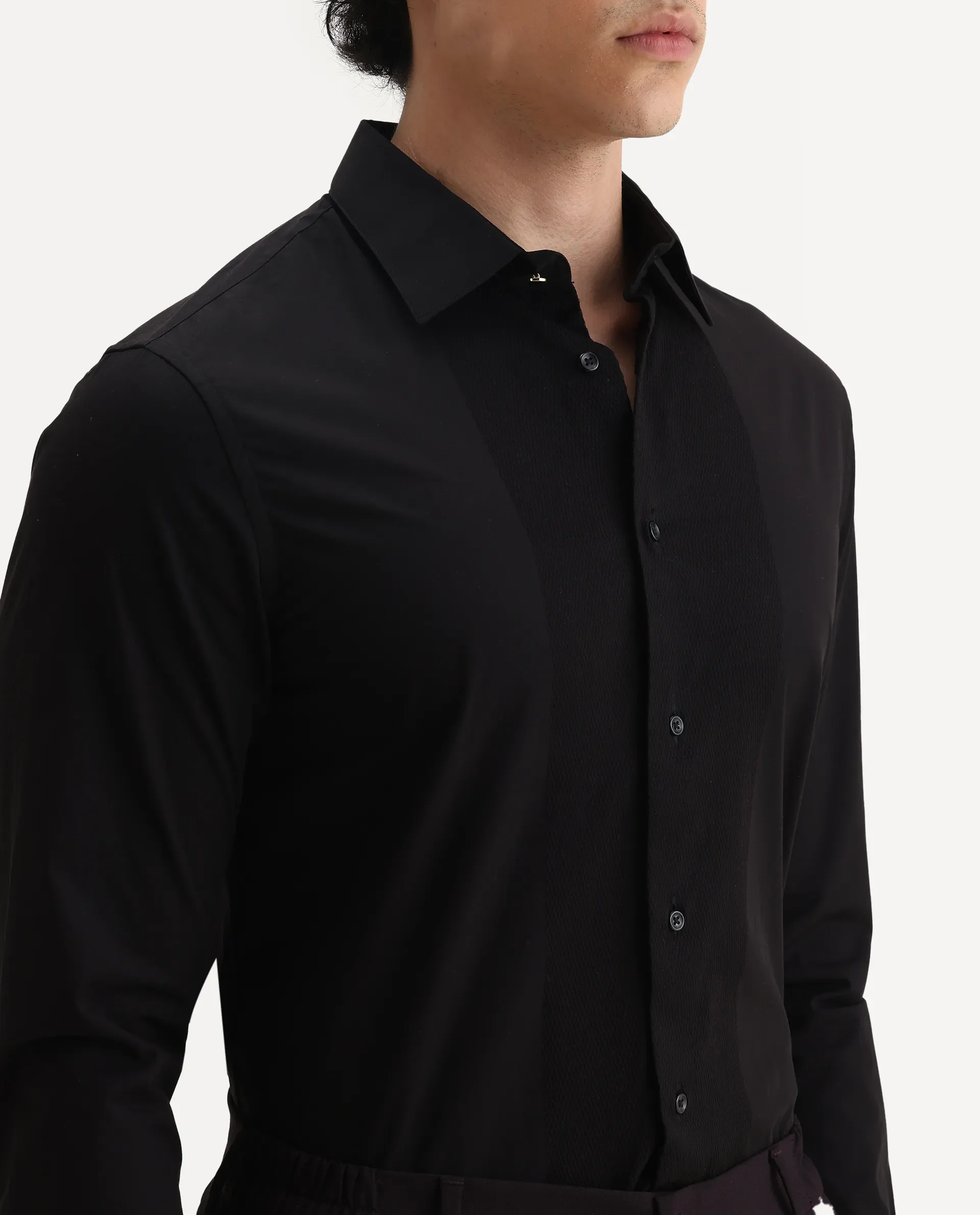 Rare Rabbit Men's Pedron Black Cotton Plain Regular Fit Full Sleeve Collared Shirt - Image 3