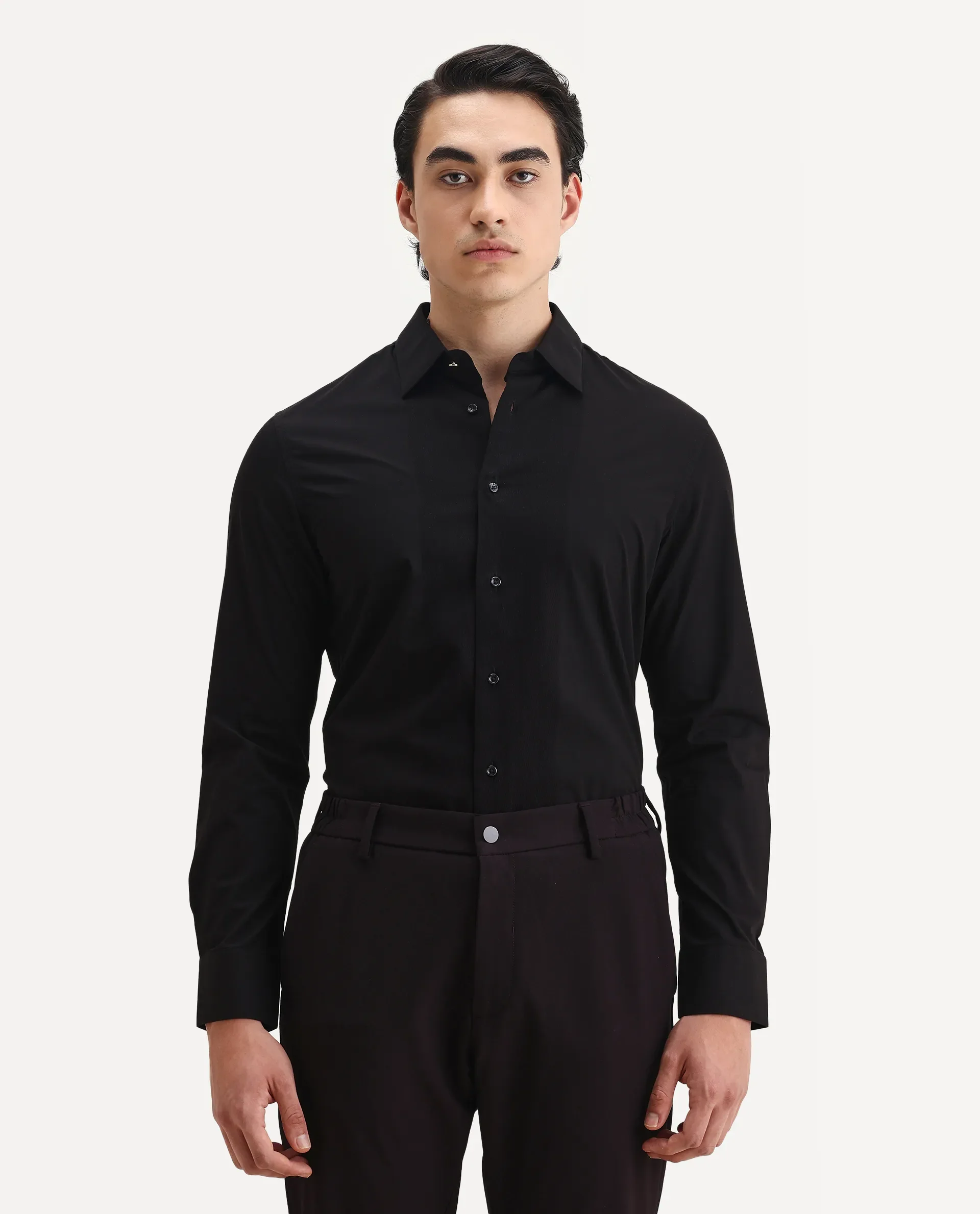 Rare Rabbit Men's Pedron Black Cotton Plain Regular Fit Full Sleeve Collared Shirt - Image 4