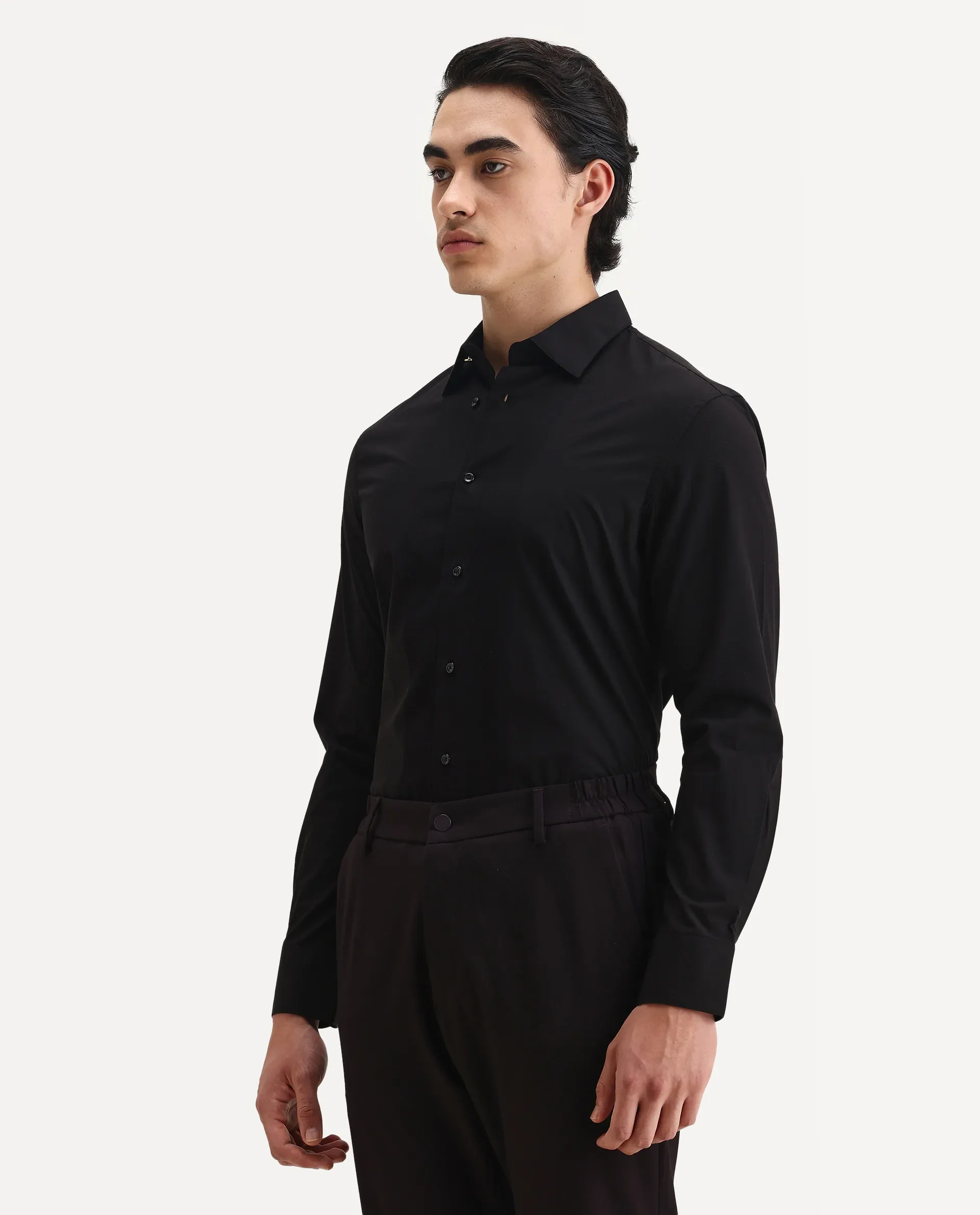 Rare Rabbit Men's Pedron Black Cotton Plain Regular Fit Full Sleeve Collared Shirt - Image 5