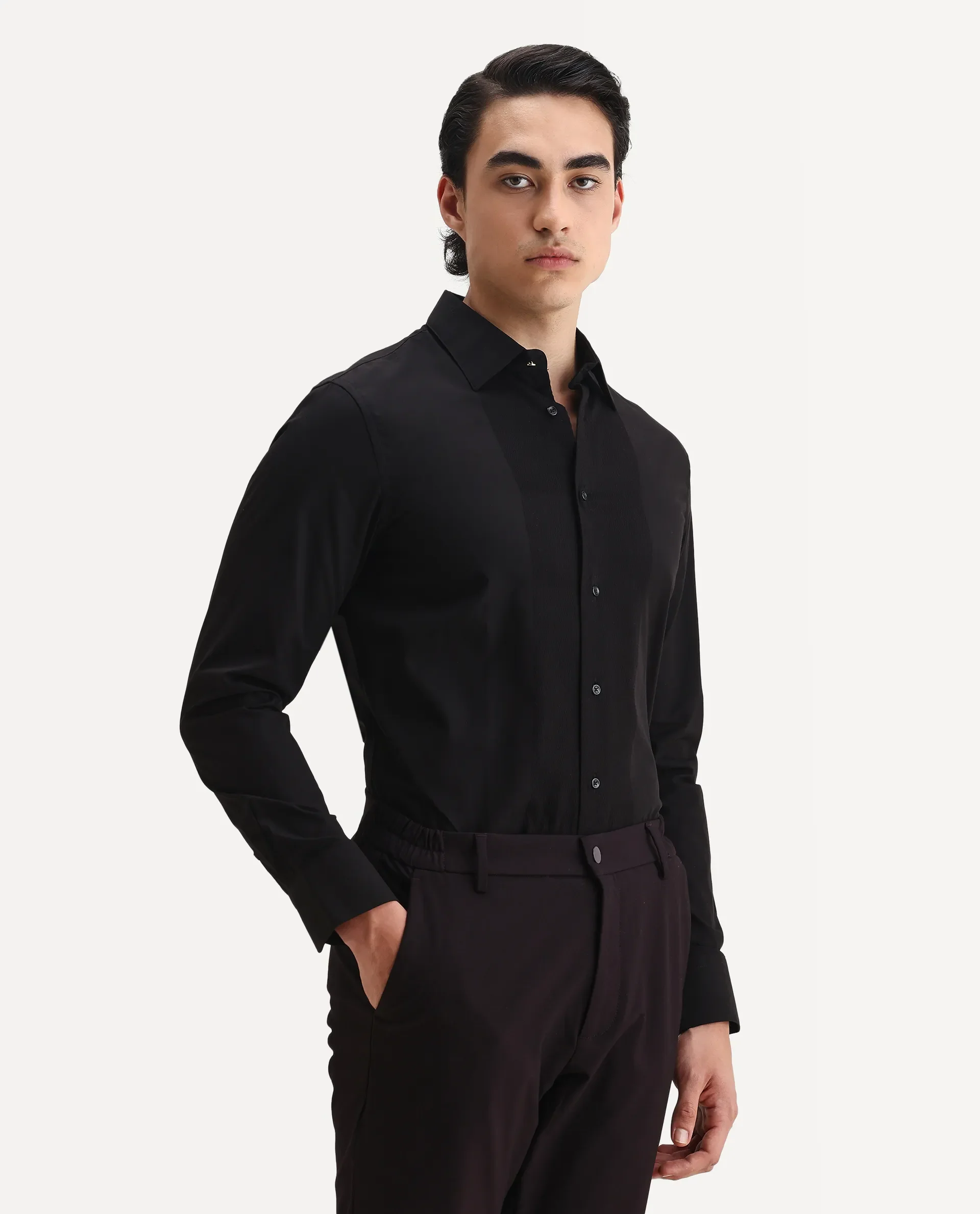 Rare Rabbit Men's Pedron Black Cotton Plain Regular Fit Full Sleeve Collared Shirt - Image 6