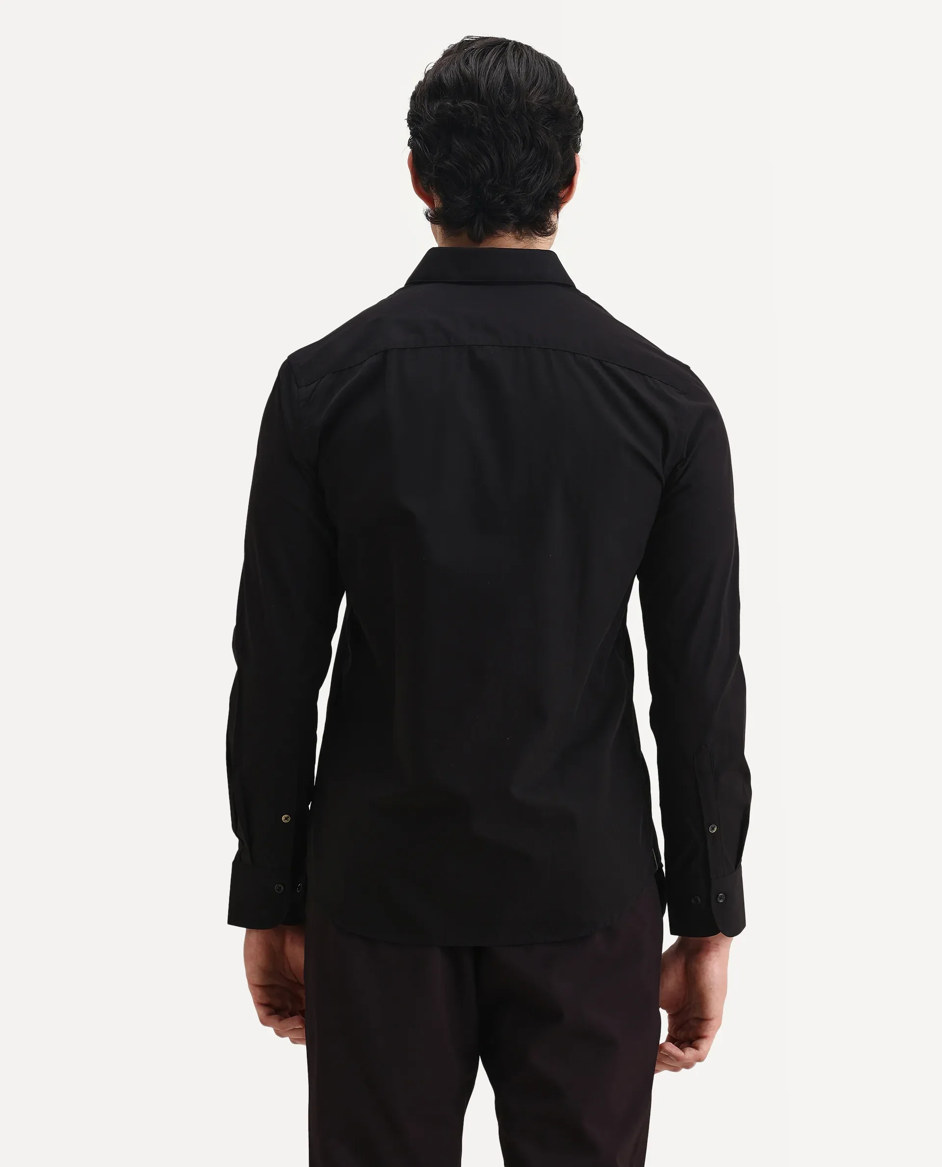 Rare Rabbit Men's Pedron Black Cotton Plain Regular Fit Full Sleeve Collared Shirt - Image 7