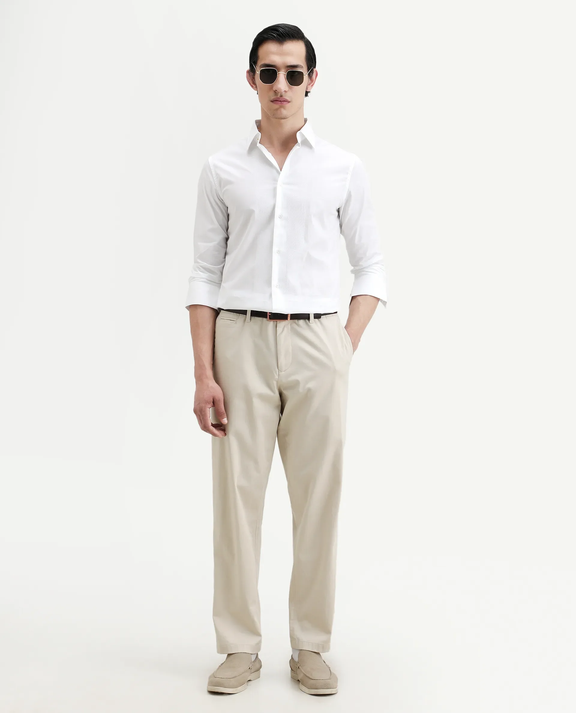 Rare Rabbit Men's Pedron White Cotton Plain Regular Fit Full Sleeve Collared Shirt - Image 2