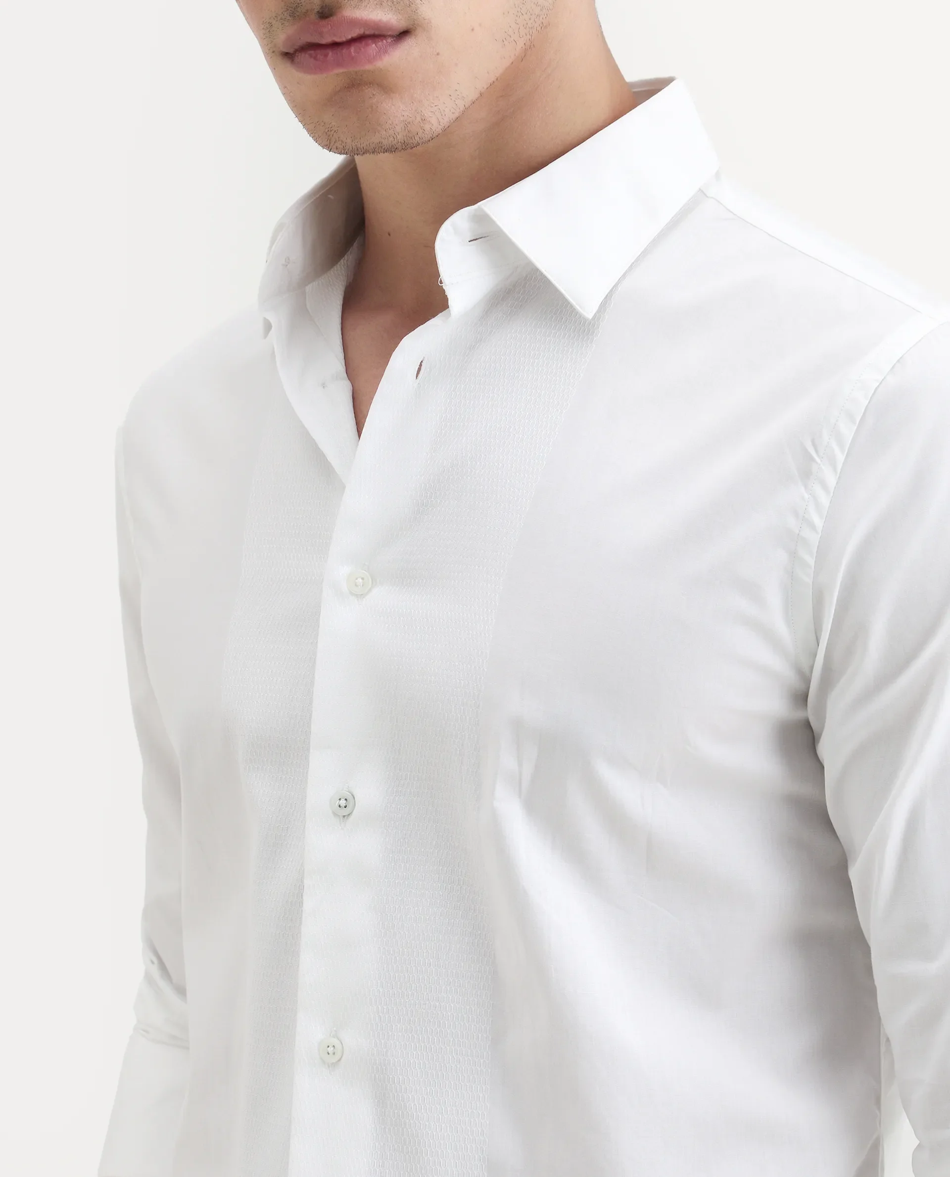 Rare Rabbit Men's Pedron White Cotton Plain Regular Fit Full Sleeve Collared Shirt - Image 4