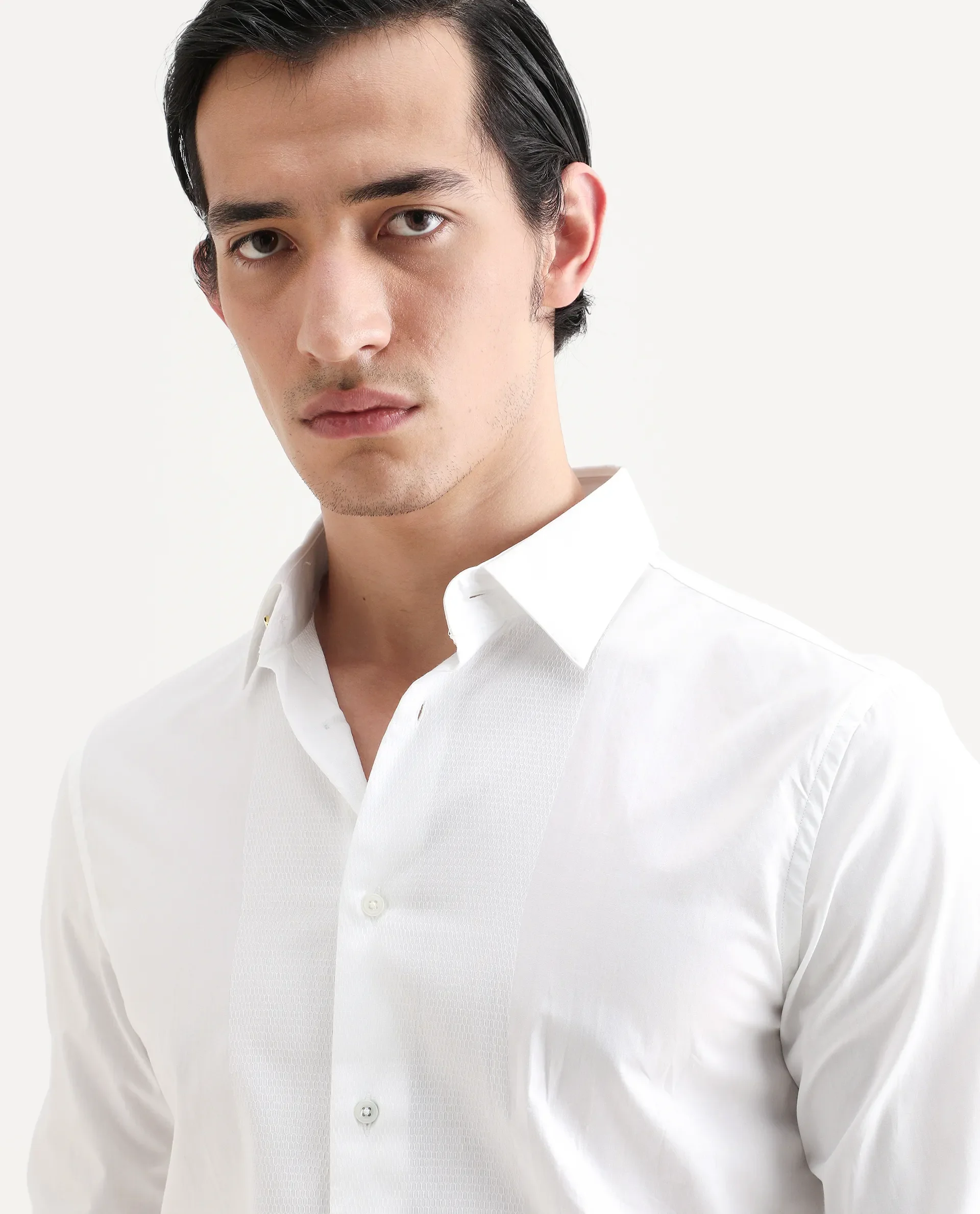 Rare Rabbit Men's Pedron White Cotton Plain Regular Fit Full Sleeve Collared Shirt - Image 5