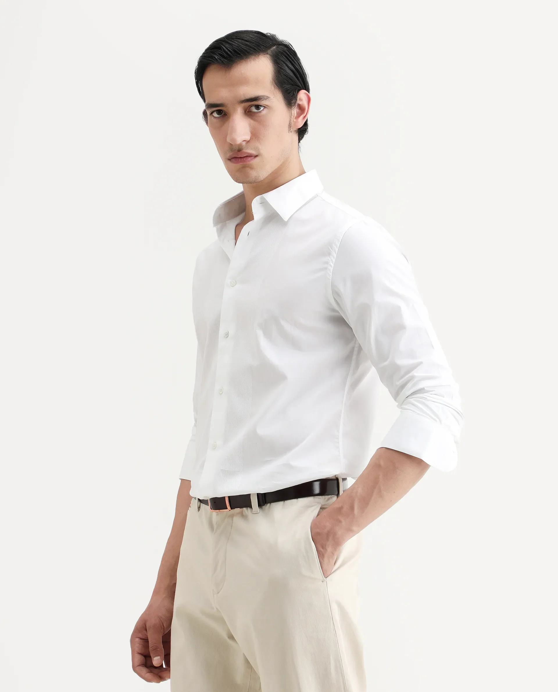 Rare Rabbit Men's Pedron White Cotton Plain Regular Fit Full Sleeve Collared Shirt - Image 6