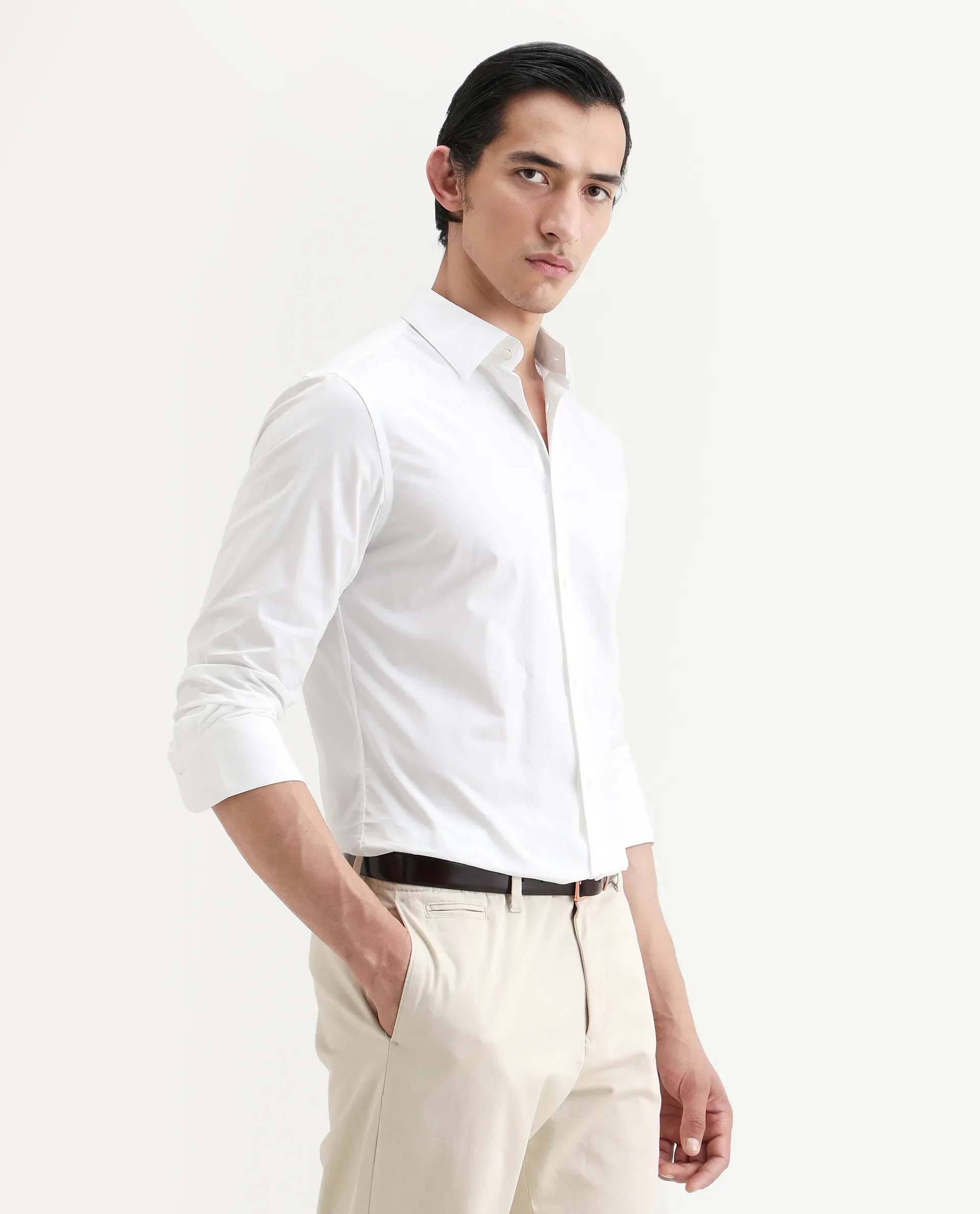 Rare Rabbit Men's Pedron White Cotton Plain Regular Fit Full Sleeve Collared Shirt - Image 7