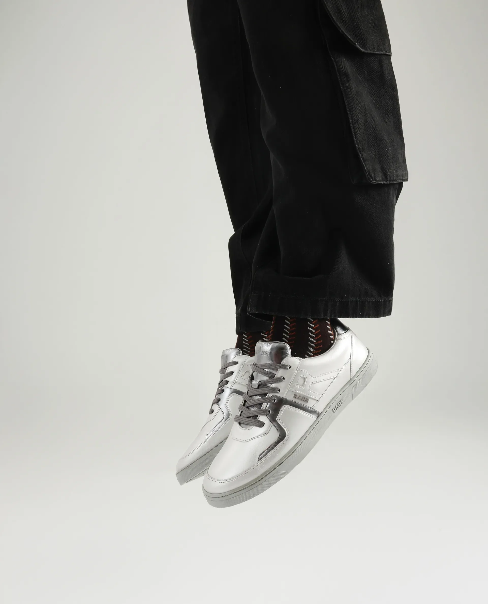 Rare Rabbit Men's Pegasus Silver Leather Lace-Up Closure Sneaker - Image 2