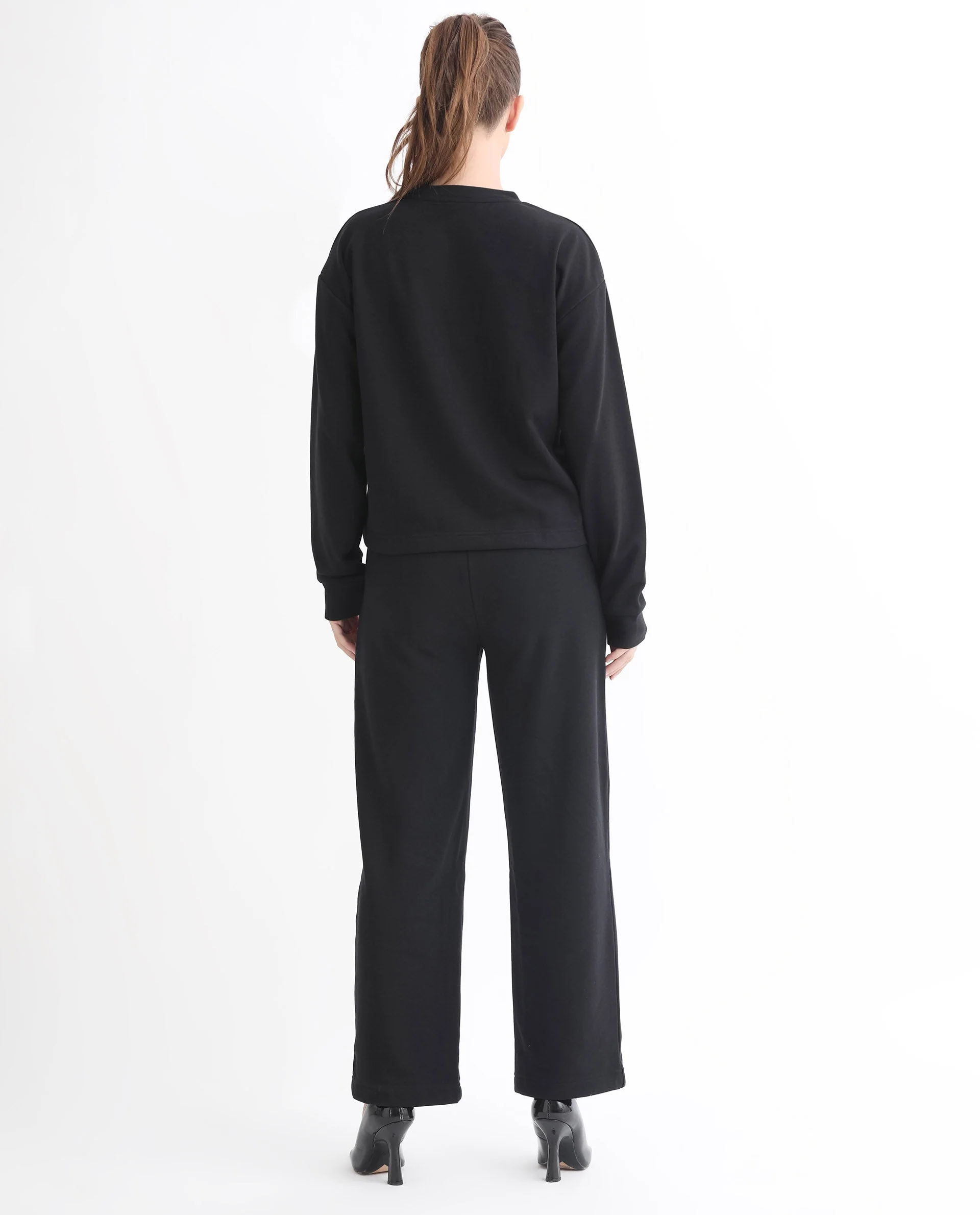 Rareism Women's Peggy Black Polyester Blend Ribbed Collar Graphic Print Cuffed Sleeve Relaxed Fit Sweatshirt - Image 14