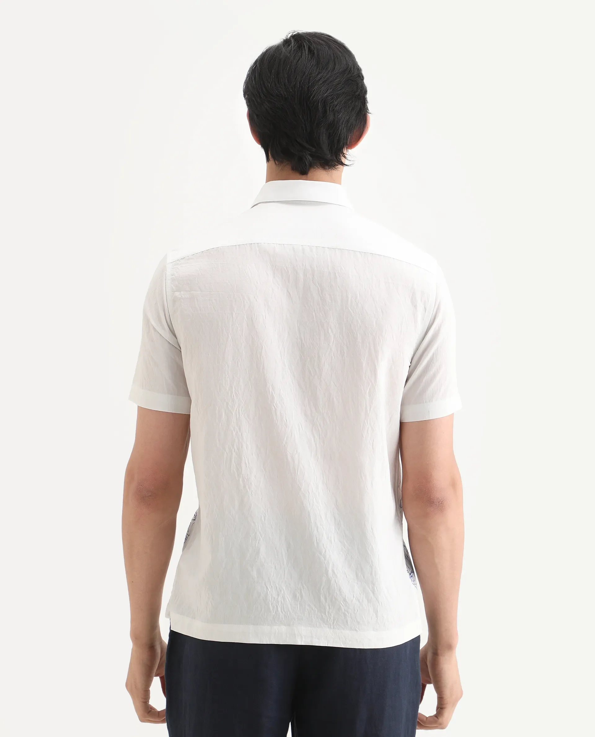 Rare Rabbit Men's Peine White Cotton Fabric Half Sleeve Spread Collar Regular Fit Graphic Print Shirt - Image 8