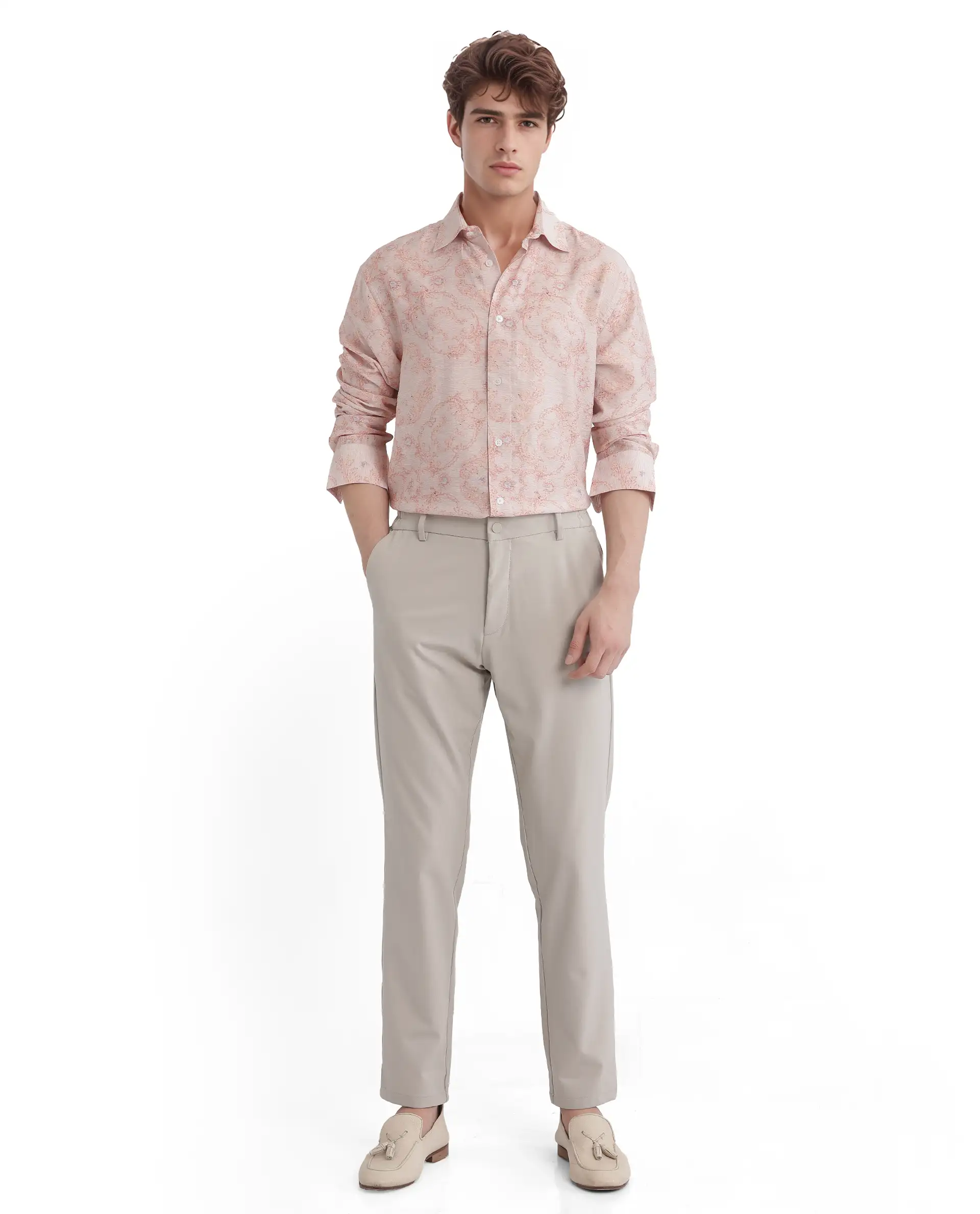 Rare Rabbit Men's Pelden Dusky Pink Viscose Blend Floral Print Regular Fit Full Sleeve Collared Shirt - Image 2