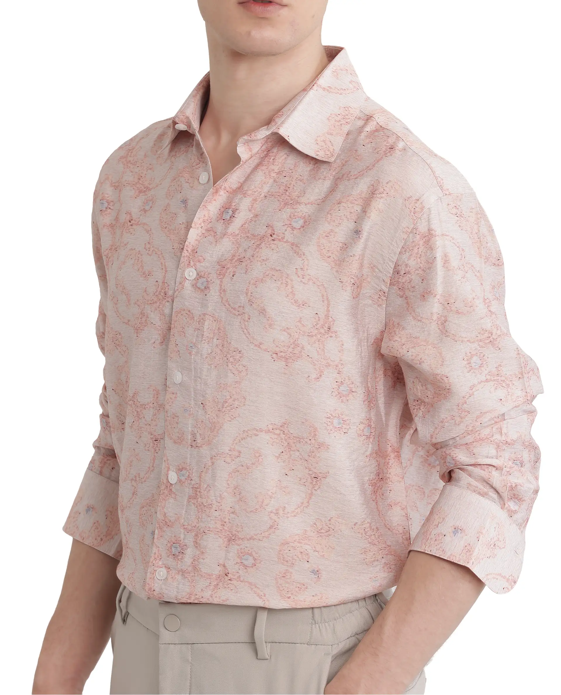 Rare Rabbit Men's Pelden Dusky Pink Viscose Blend Floral Print Regular Fit Full Sleeve Collared Shirt - Image 3