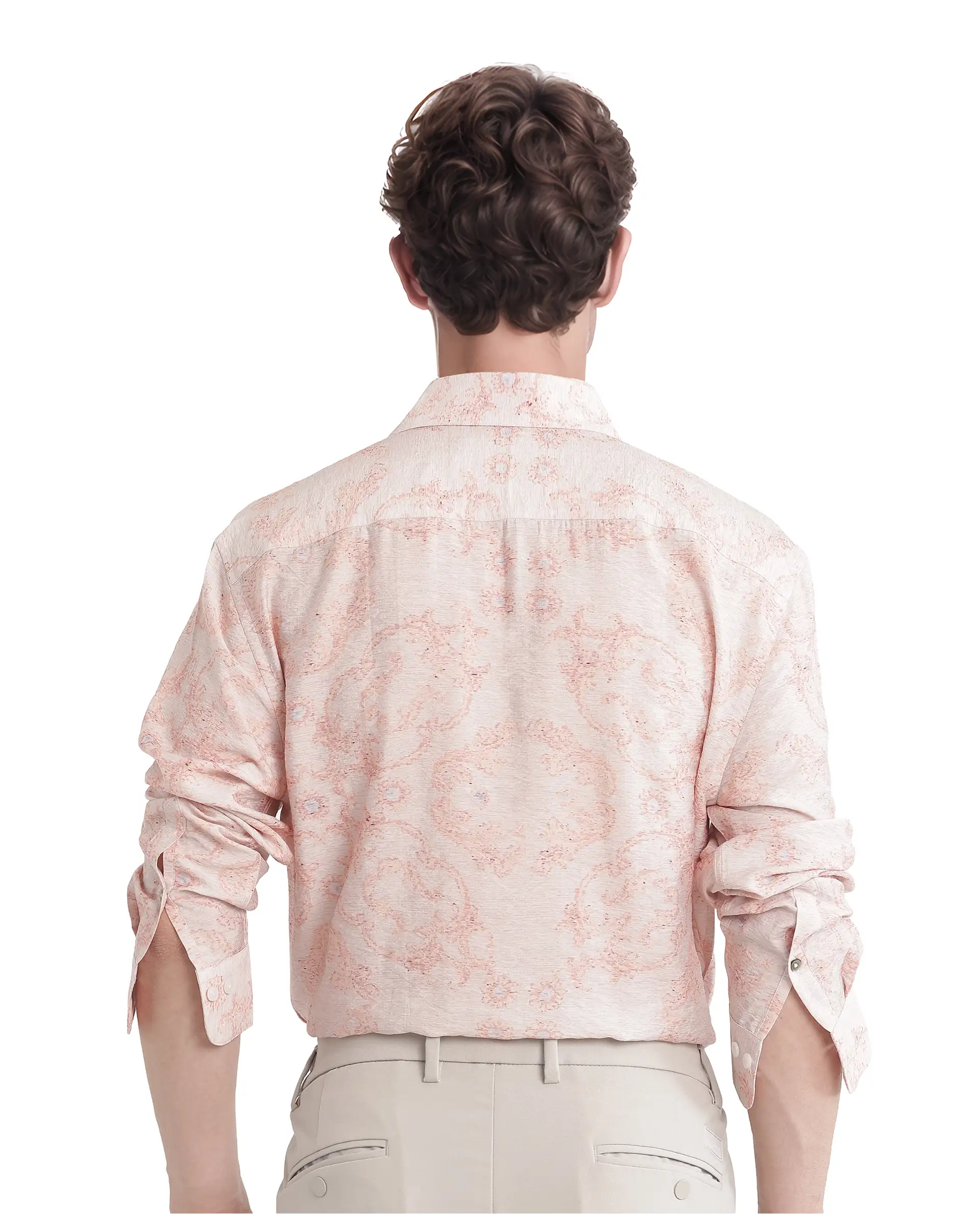 Rare Rabbit Men's Pelden Dusky Pink Viscose Blend Floral Print Regular Fit Full Sleeve Collared Shirt - Image 4