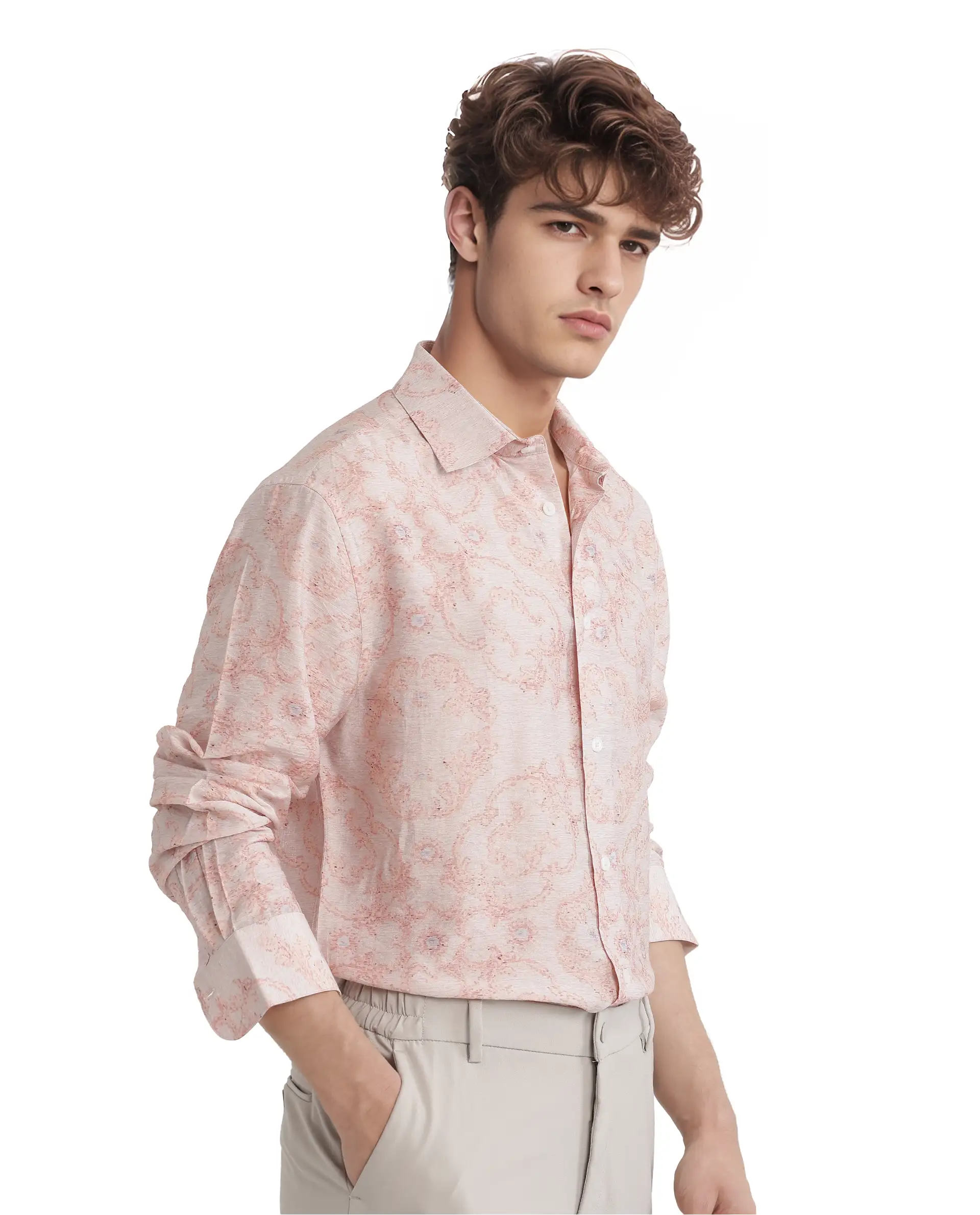 Rare Rabbit Men's Pelden Dusky Pink Viscose Blend Floral Print Regular Fit Full Sleeve Collared Shirt - Image 5