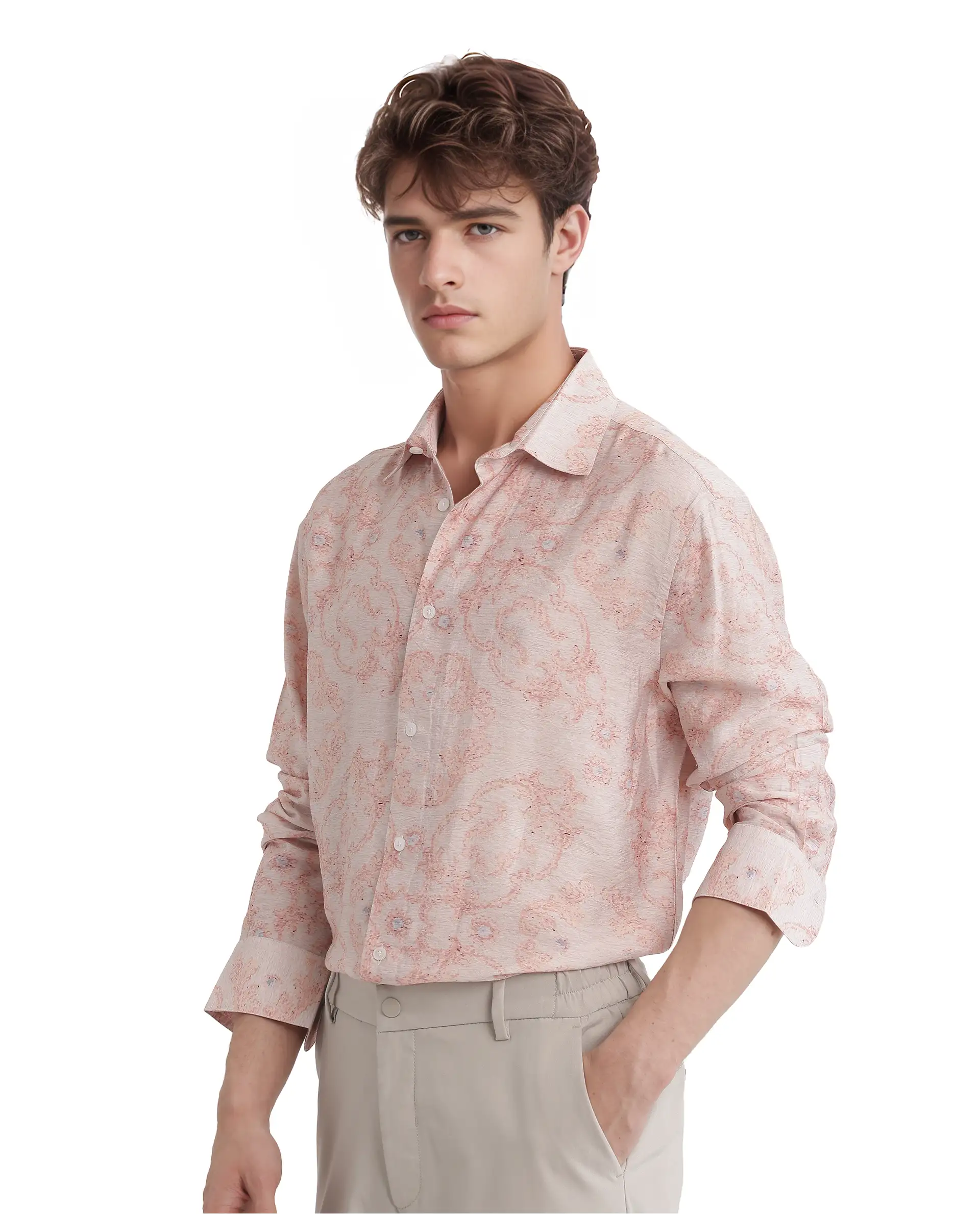 Rare Rabbit Men's Pelden Dusky Pink Viscose Blend Floral Print Regular Fit Full Sleeve Collared Shirt - Image 6
