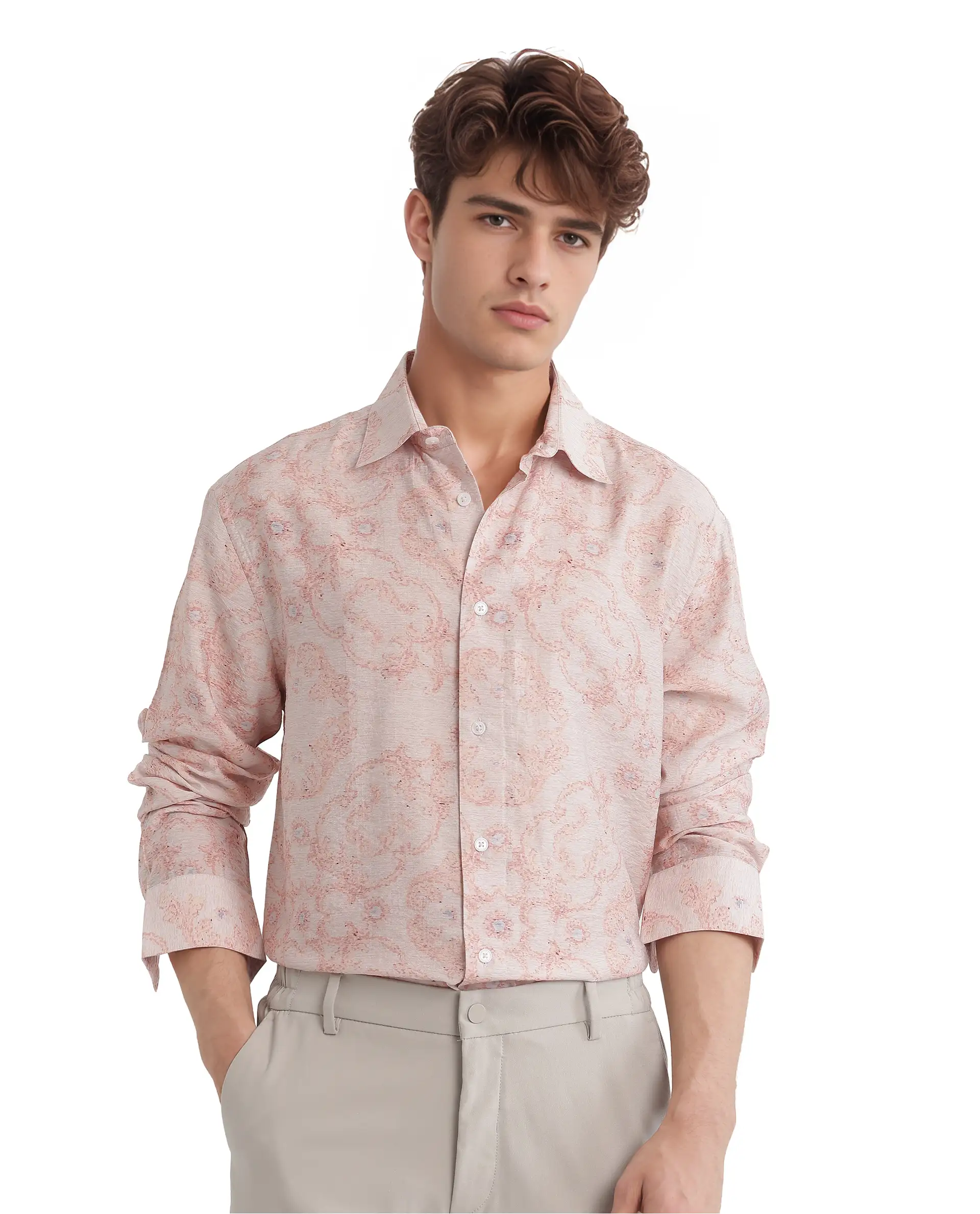 Rare Rabbit Men's Pelden Dusky Pink Viscose Blend Floral Print Regular Fit Full Sleeve Collared Shirt - Image 8