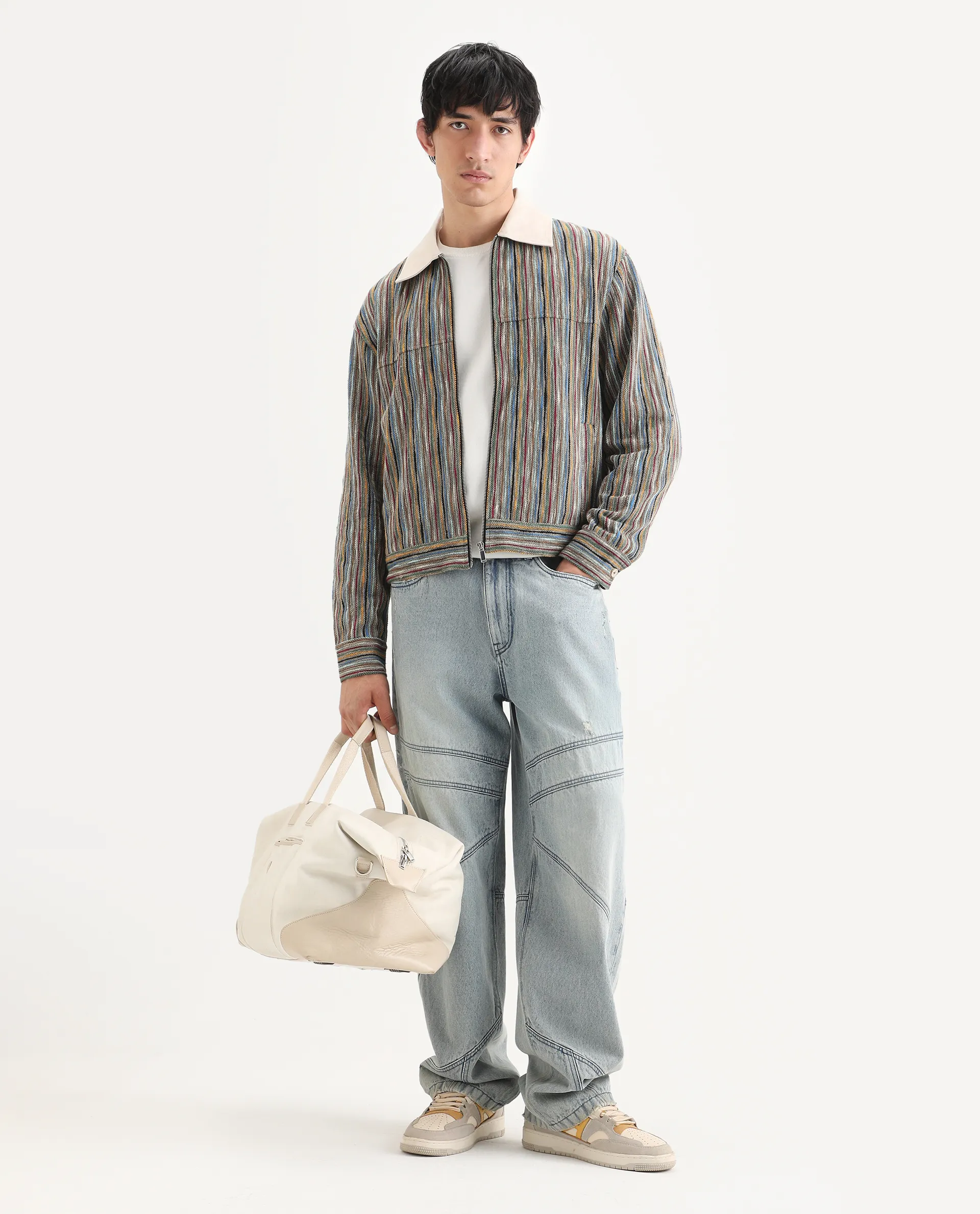Rare Rabbit Men's Pelden J Light Brown Viscose Blend Striped Print Boxy Fit Full Sleeve Collared Shacket - Image 2