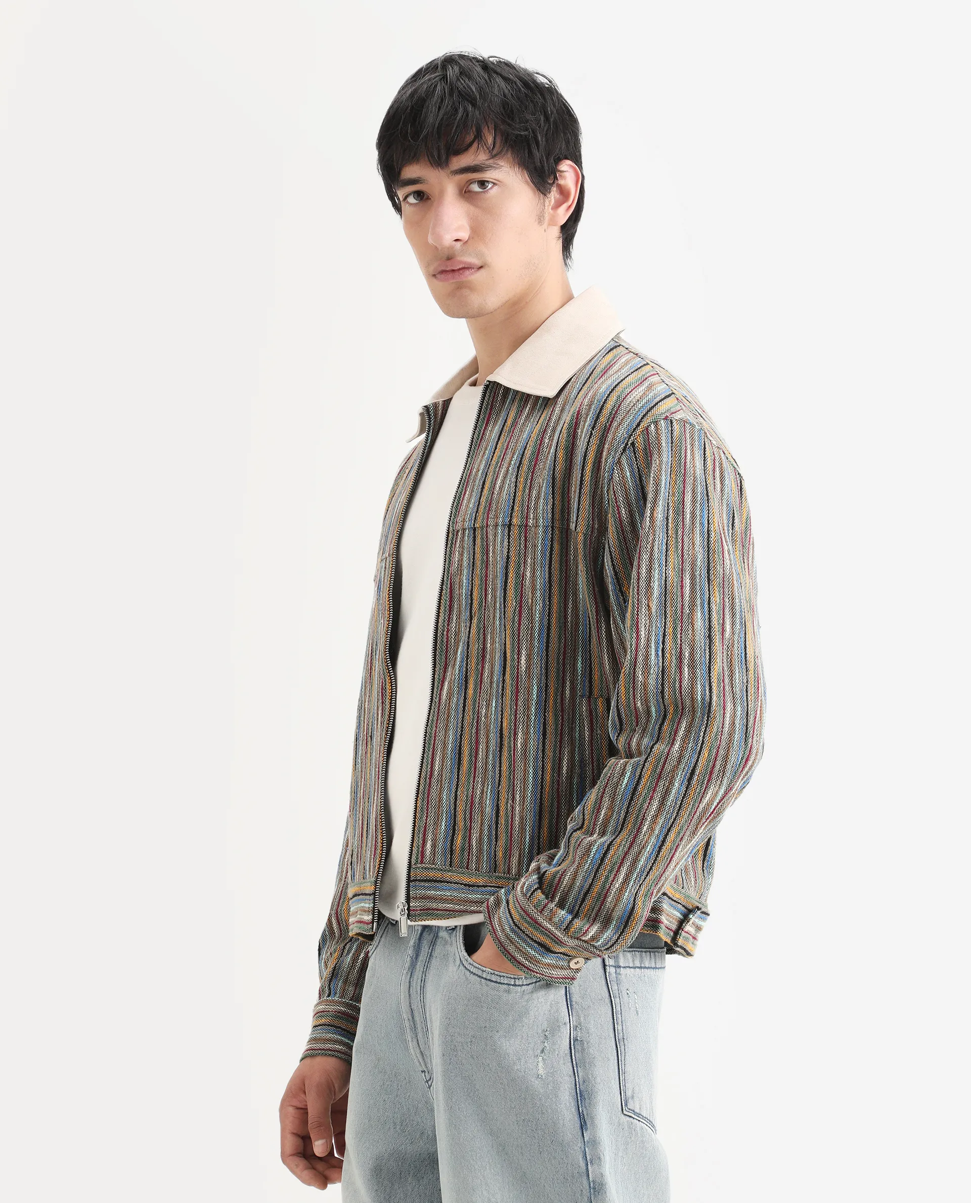 Rare Rabbit Men's Pelden J Light Brown Viscose Blend Striped Print Boxy Fit Full Sleeve Collared Shacket - Image 6