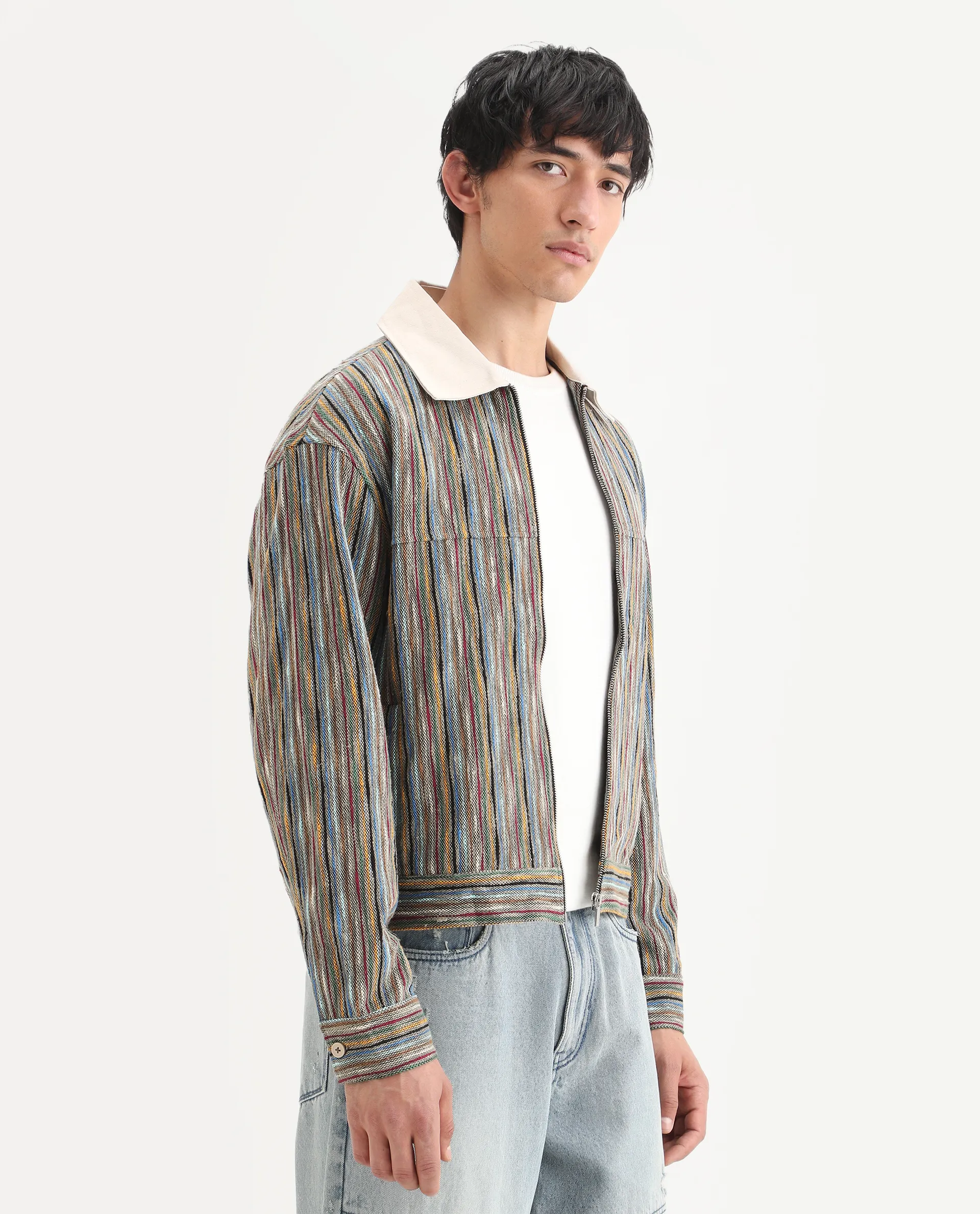 Rare Rabbit Men's Pelden J Light Brown Viscose Blend Striped Print Boxy Fit Full Sleeve Collared Shacket - Image 7