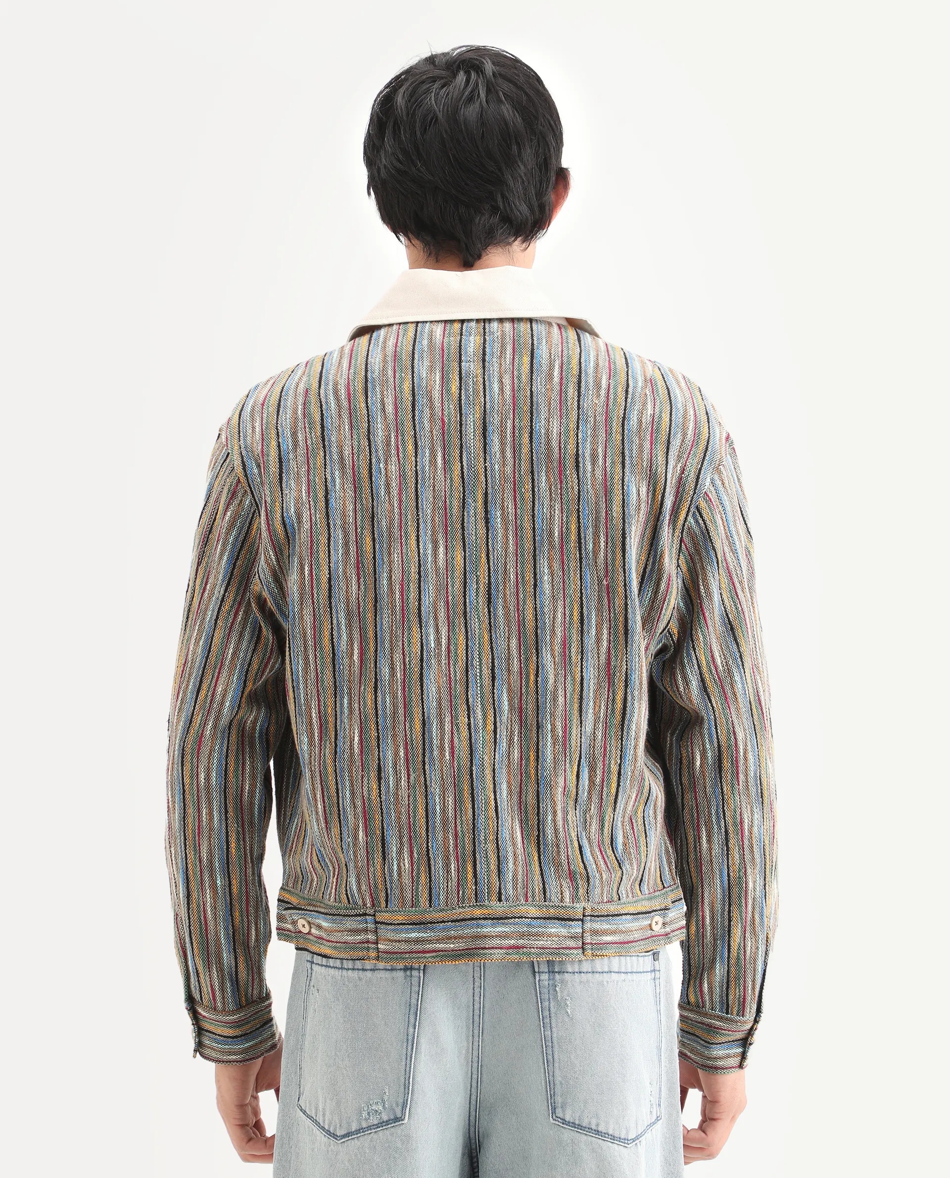 Rare Rabbit Men's Pelden J Light Brown Viscose Blend Striped Print Boxy Fit Full Sleeve Collared Shacket - Image 8