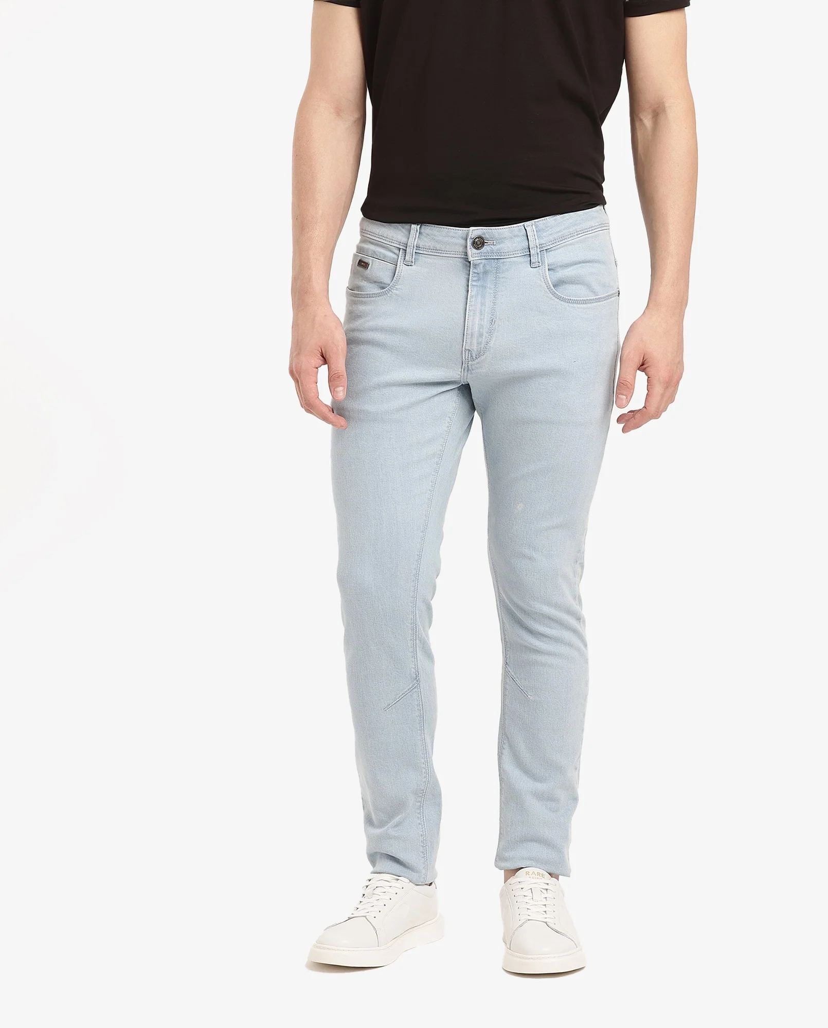 Rare Rabbit Men's Pelin Light Blue Cotton Blend Plain Hawk Slim Fit Jeans - Image 2